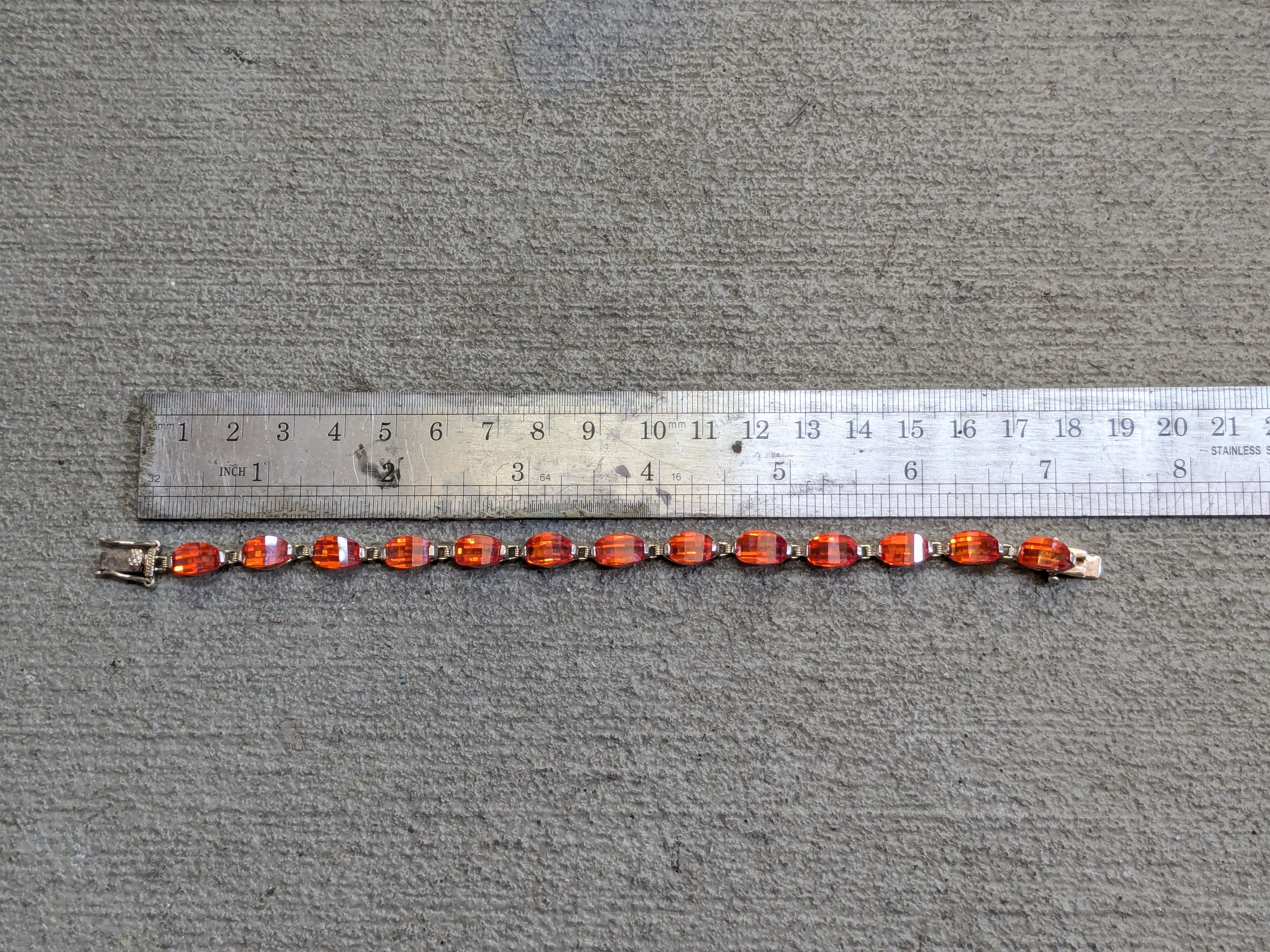 Other Sterling Silver Tennis Bracelet Orange Glass 7.25 Size ONE SIZE - 14 Thumbnail