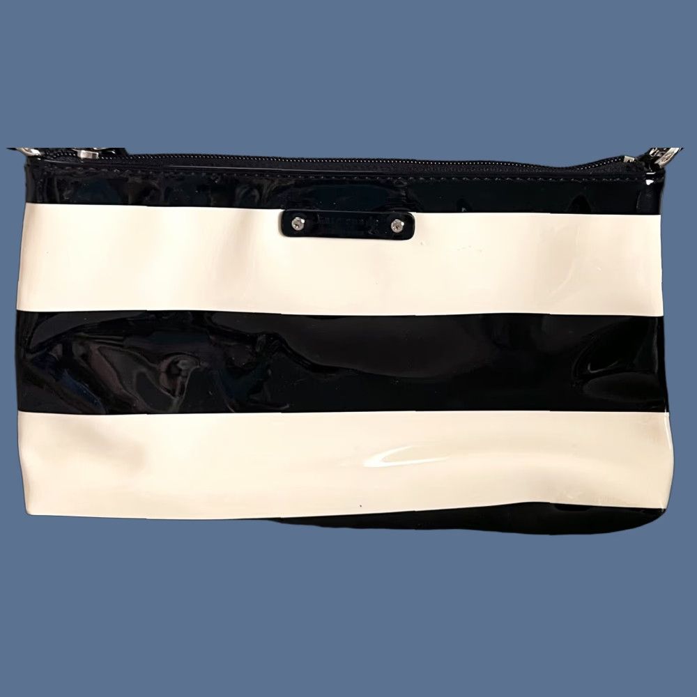Penn Kate Spade Penn Valley Amy Small Patent Striped Crossbody Bag Purse Cream & Black Women Small Crossbody Patent Leather Shoudler Bag Size ONE SIZE - 1 Thumbnail