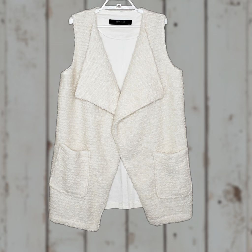 Zara Zara Basic Womens Cardigan Vest Open Front Sleeveless Ivory Linen Blend Long Sweater Small Size S / US 4 / IT 40 - 1 Thumbnail