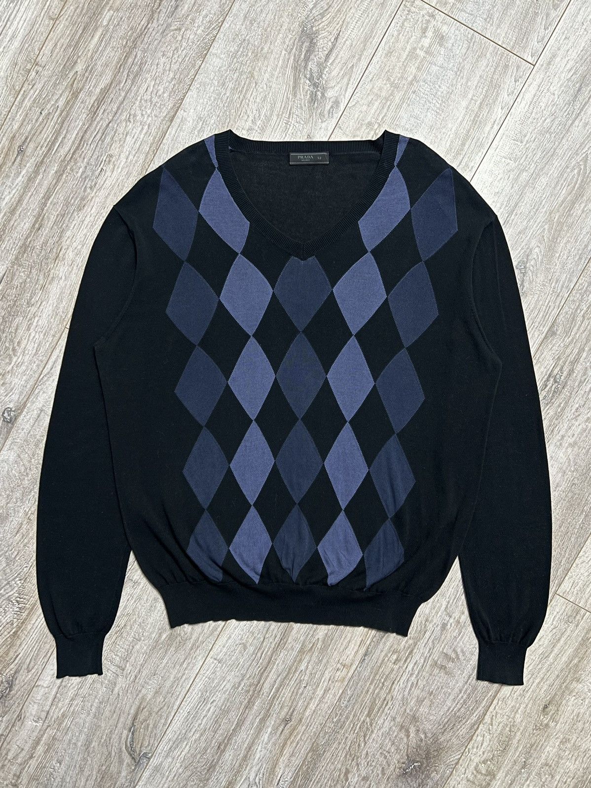 image of Prada Milano Sweater V-Neck Wool Printed Rhombus Diamond, Men's (Size Large)