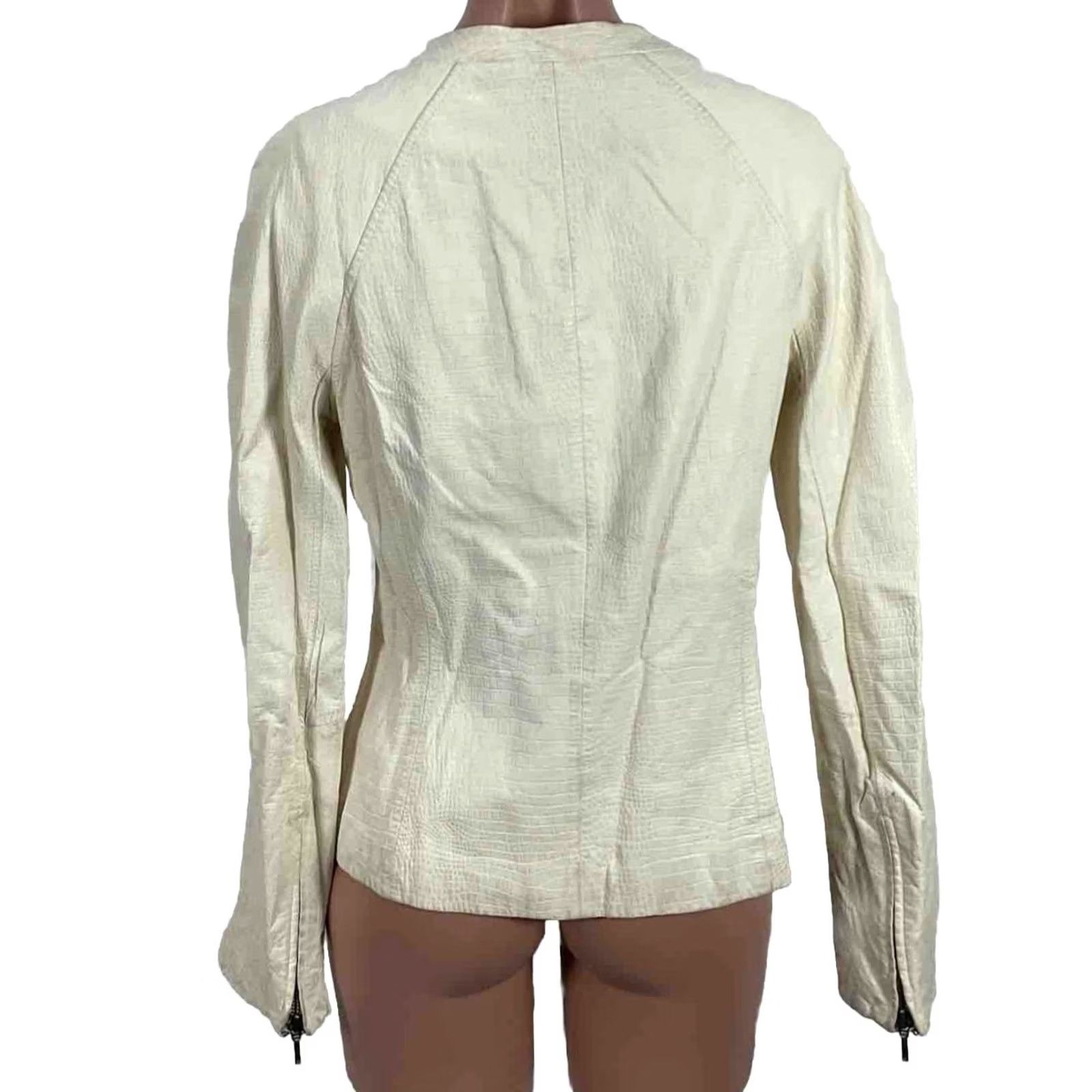 Vintage VTG Vakko Leather Coat White Snakeskin Giraffe Lambskin Jacket Size 8 Ivory Blazer Women Long Sleeve Collared Vintage Leather Coat FX Size M / US 6-8 / IT 42-44 - 2 Thumbnail