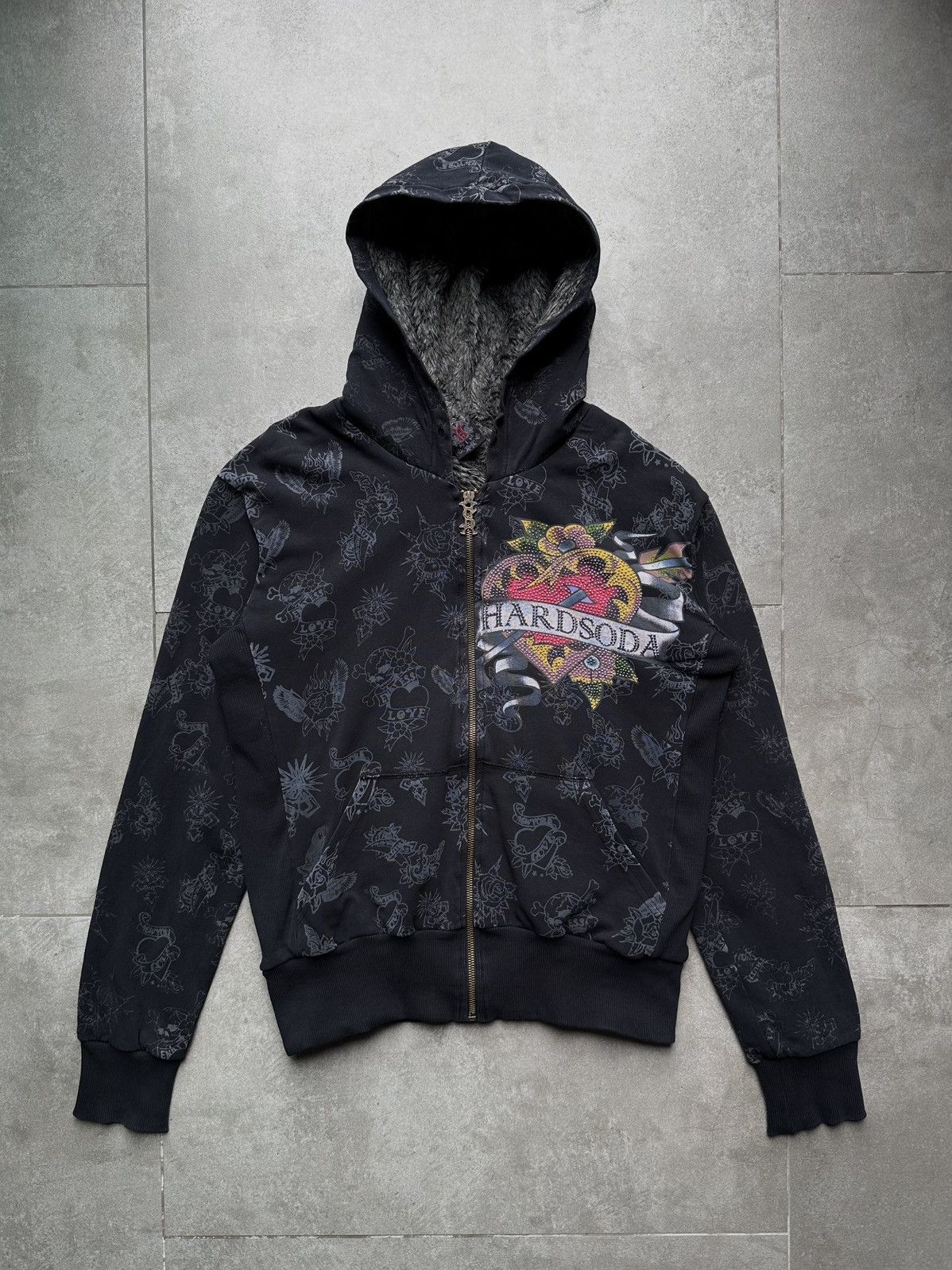 Ed Hardy Christian Audigie パーカー ストーン Christian Audigier All Over Print Rhinestone Full Zip Ed