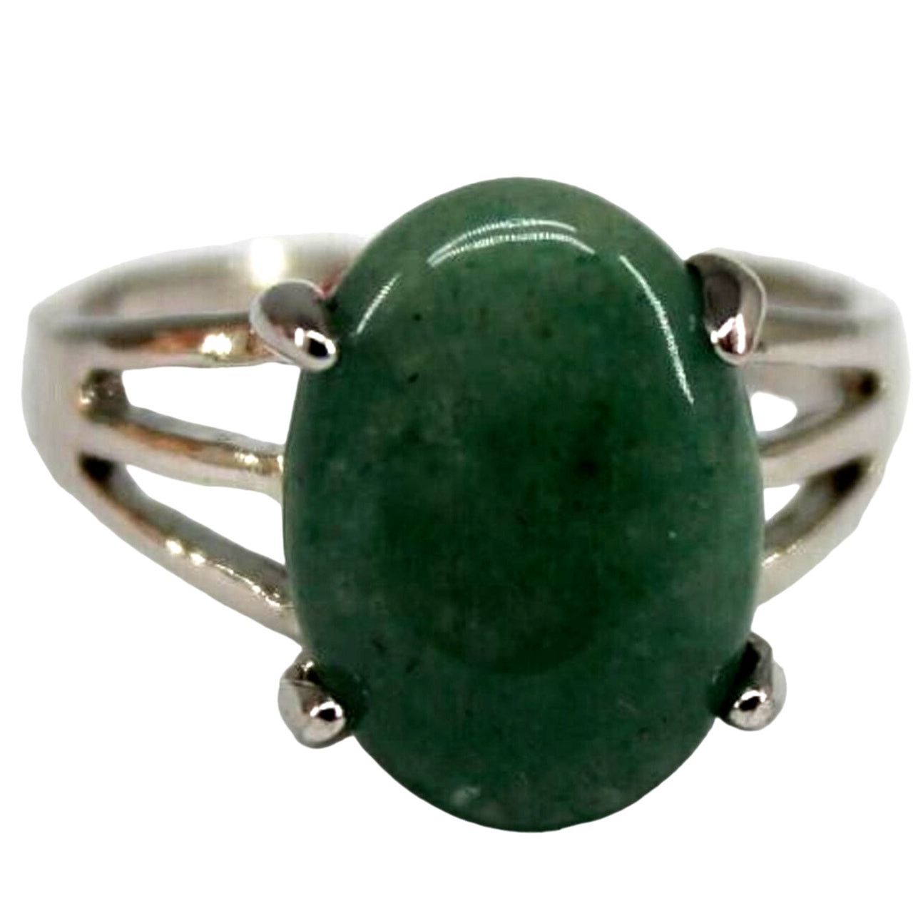Other Natural Moss Green Nephrite Stone Ring • Silvertone •Sz 8.25 Size ONE SIZE - 1 Thumbnail