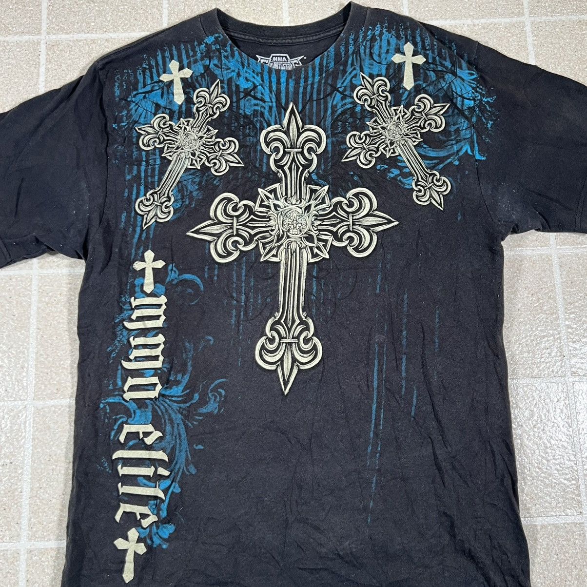 Other MMA Elite Shirt Mens Large Blue Black Cross Spellout Tee Y2K Size US L / EU 52-54 / 3 - 2 Thumbnail