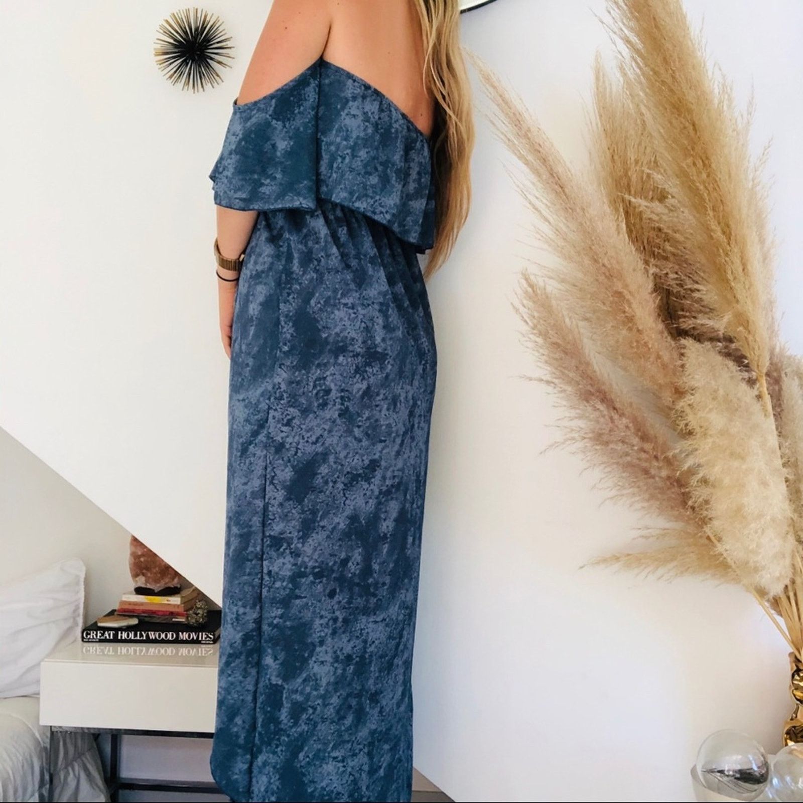 Nordstrom I JOAH Blue White Tube Off Shoulder Ruffle Slit Maxi Dress Size M / US 6-8 / IT 42-44 - 5 Thumbnail