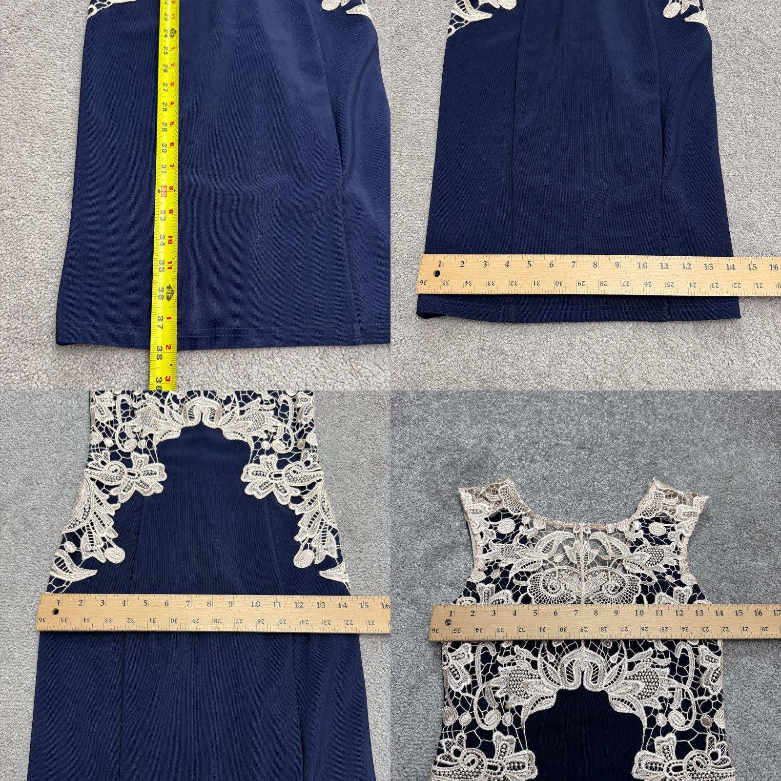 Vintage Lipsy Lace Overlay Dress Women's 4 Midi Sleeveless Blue Beige Navy 90s London Classic Pencil Dress Size S / US 4 / IT 40 - 9 Thumbnail
