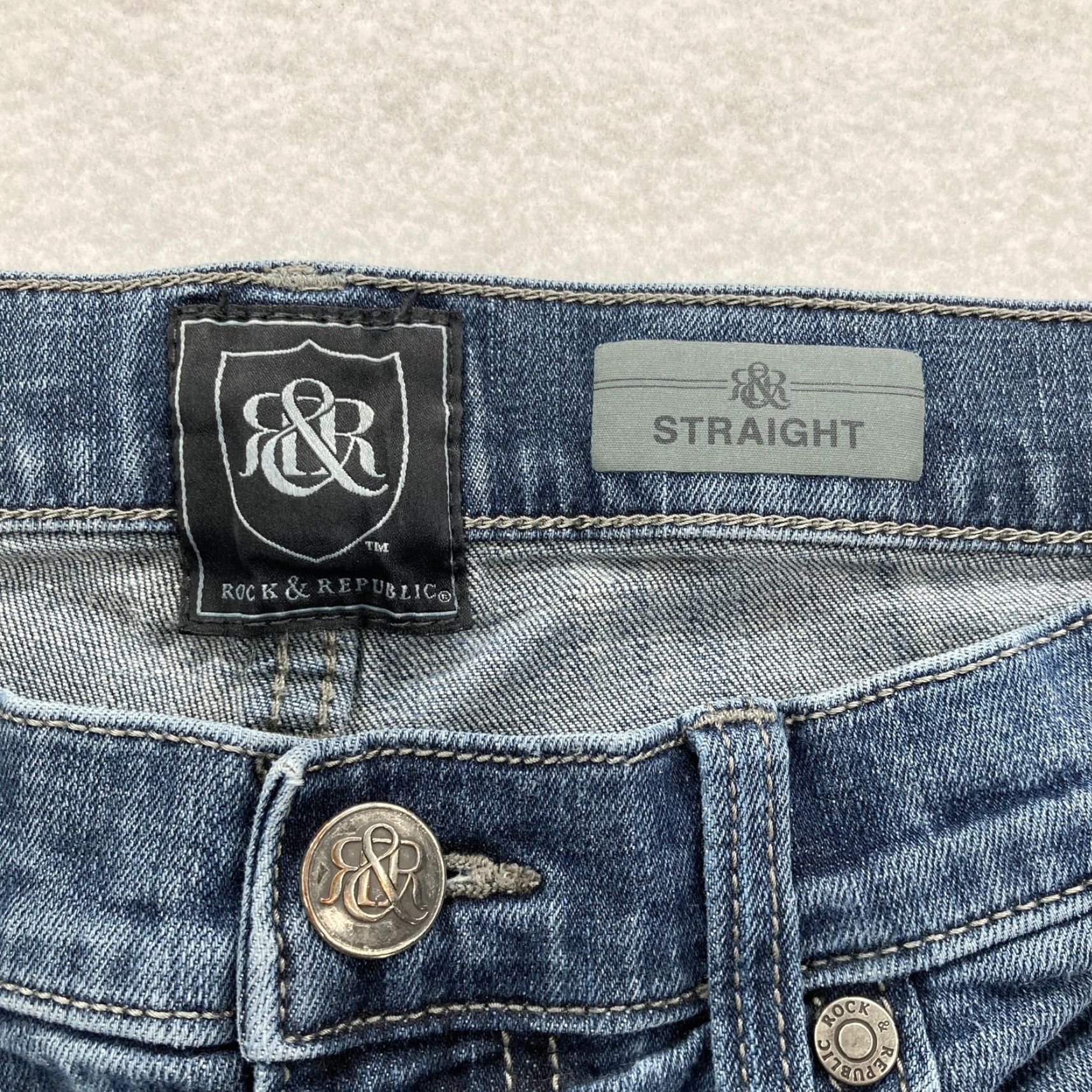 Vintage Rock & Republic Jeans Mens 32x32 Blue Straight Stretch Denim Zip Fly Grunge Rock Size US 32 / EU 48 - 4 Thumbnail