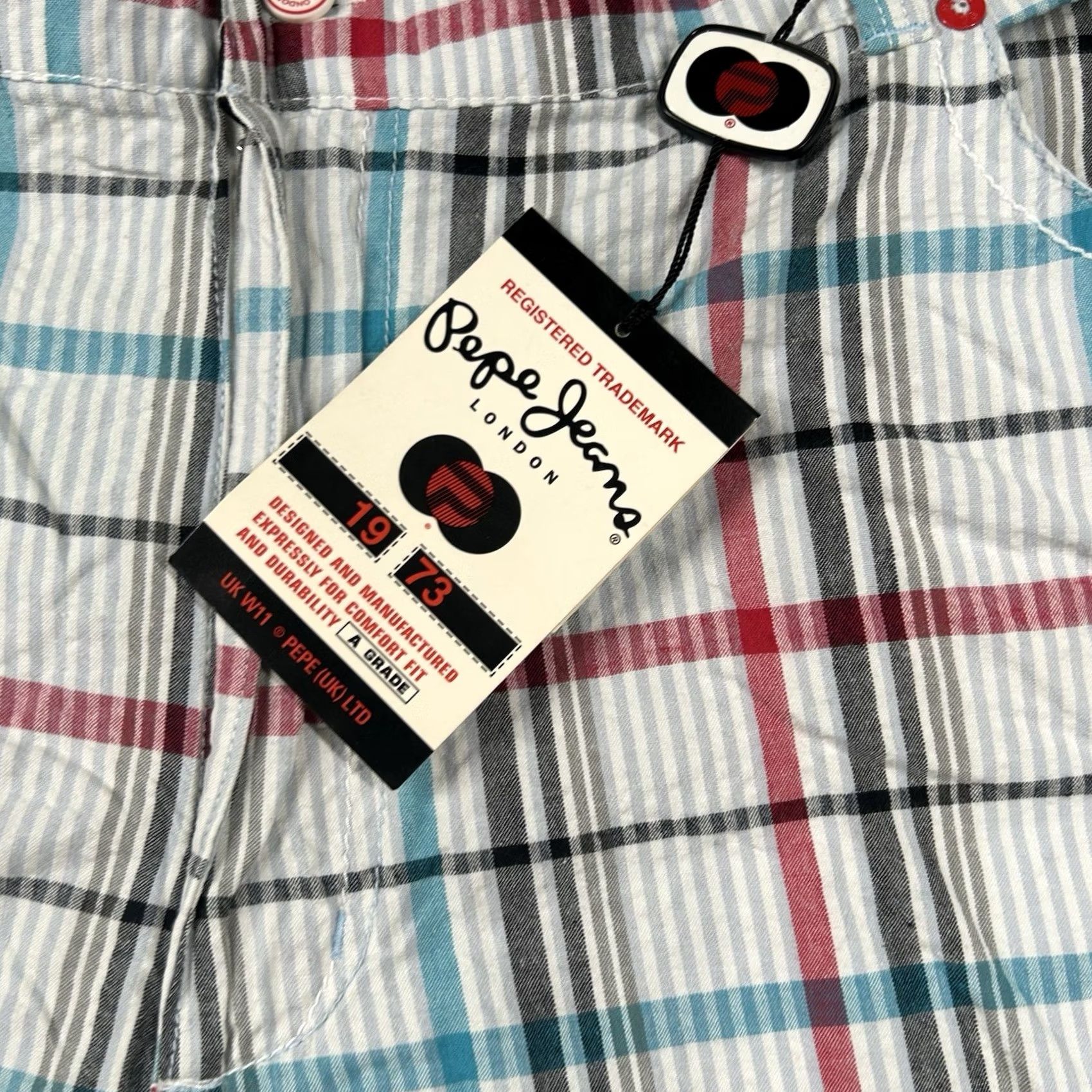 Pepe Jeans Pepe Jeans London Shorts Mens 44 Plaid Seersucker Bermuda Hip Hop Relaxed Baggy Multicolor Cotton Canvas 5-Pocket Inseam 14in Button Front 44 Mens Size US 44 / EU 60 - 7 Thumbnail