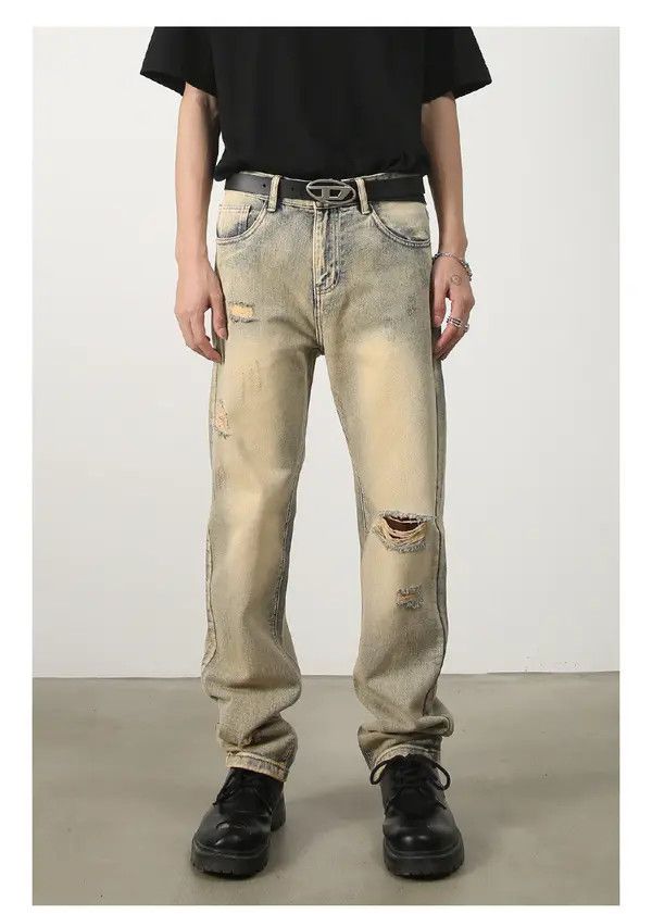 Japanese Brand Men's washed distressed loose straight-leg ripped jeans Size US 32 / EU 48 - 1 Thumbnail