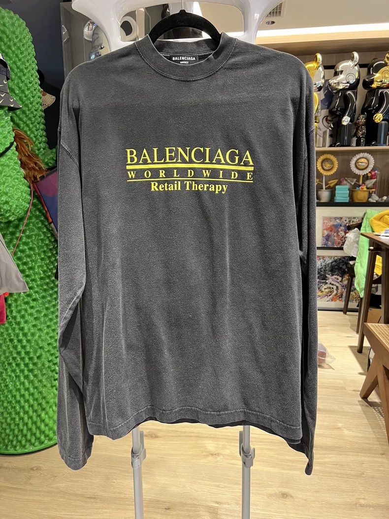Balenciaga Balenciaga Washed gray long-sleeved T-shirt with yellow le Size US M / EU 48-50 / 2 - 1 Thumbnail
