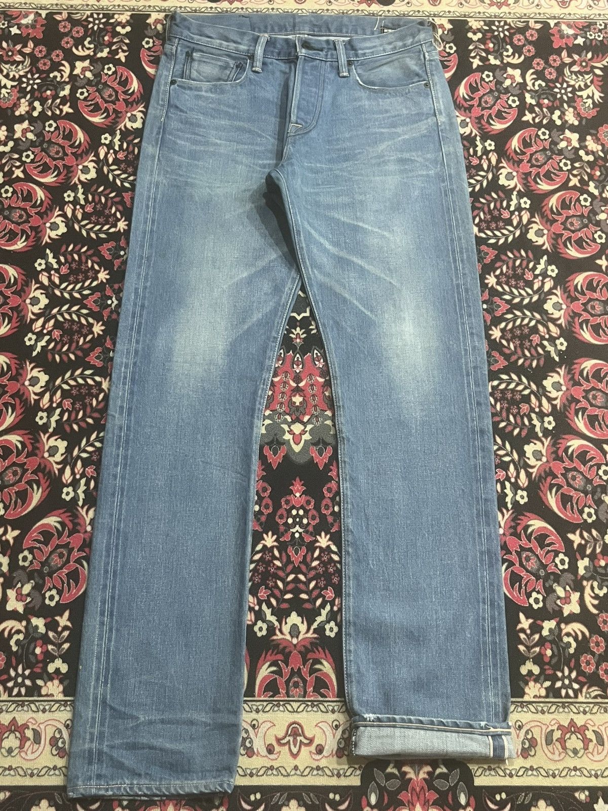 KURO Kuro “Dempsey” Classic Blue Whisker Washed Selvedge Jeans Size US 30 / EU 46 - 1 Thumbnail