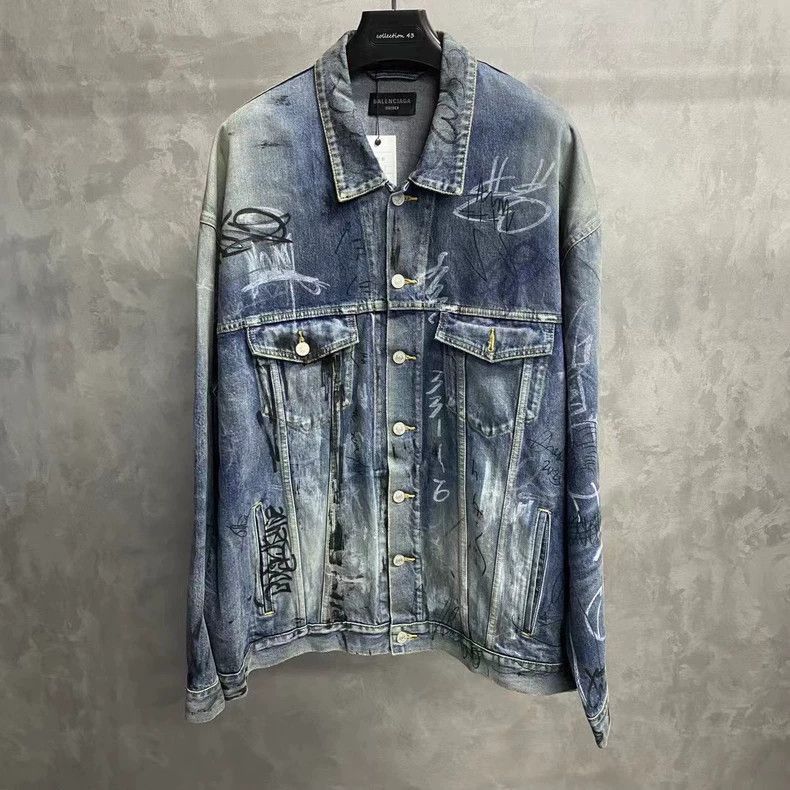 Balenciaga Balenciaga Blue Graffiti Logo Denim Jacket-2506 Size US M / EU 48-50 / 2 - 1 Thumbnail