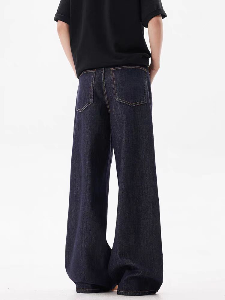 Japanese Brand × Jean Straight Leg Vintage Dark Blue Wide Leg Loose Jeans Size US 30 / EU 46 - 4 Thumbnail