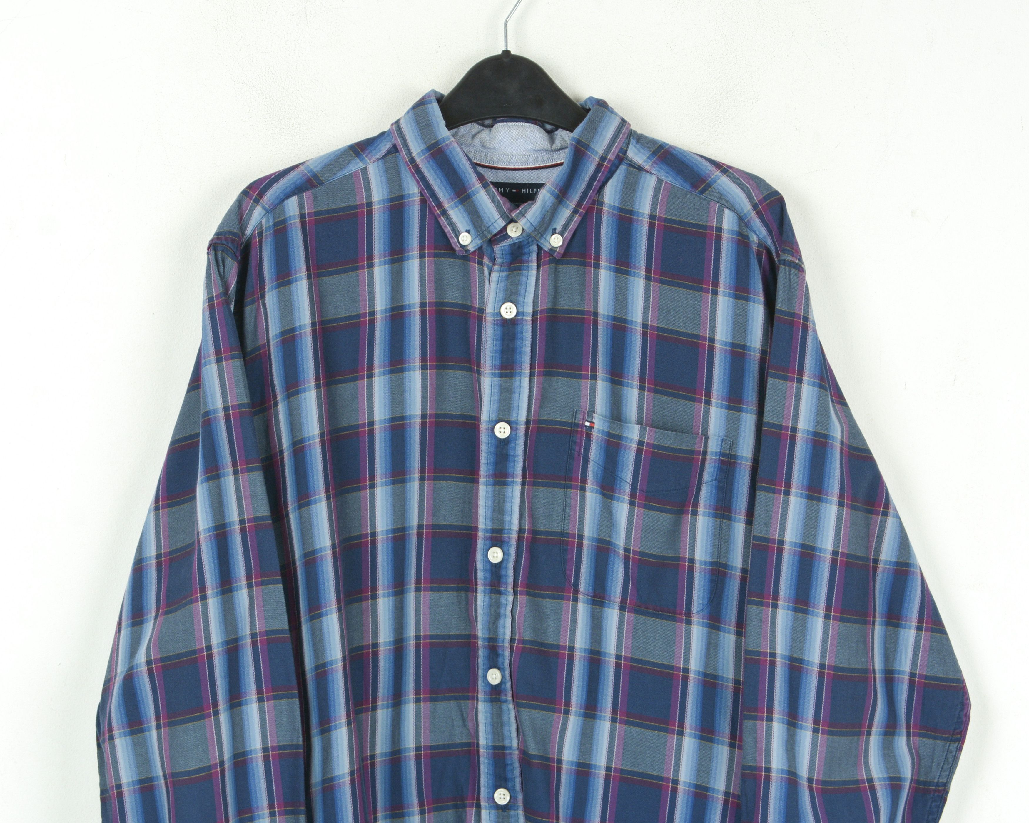 Tommy Hilfiger Casual Shirt Long Sleeved Button Check Plaid Purple Formal Size US L / EU 52-54 / 3 - 2 Thumbnail