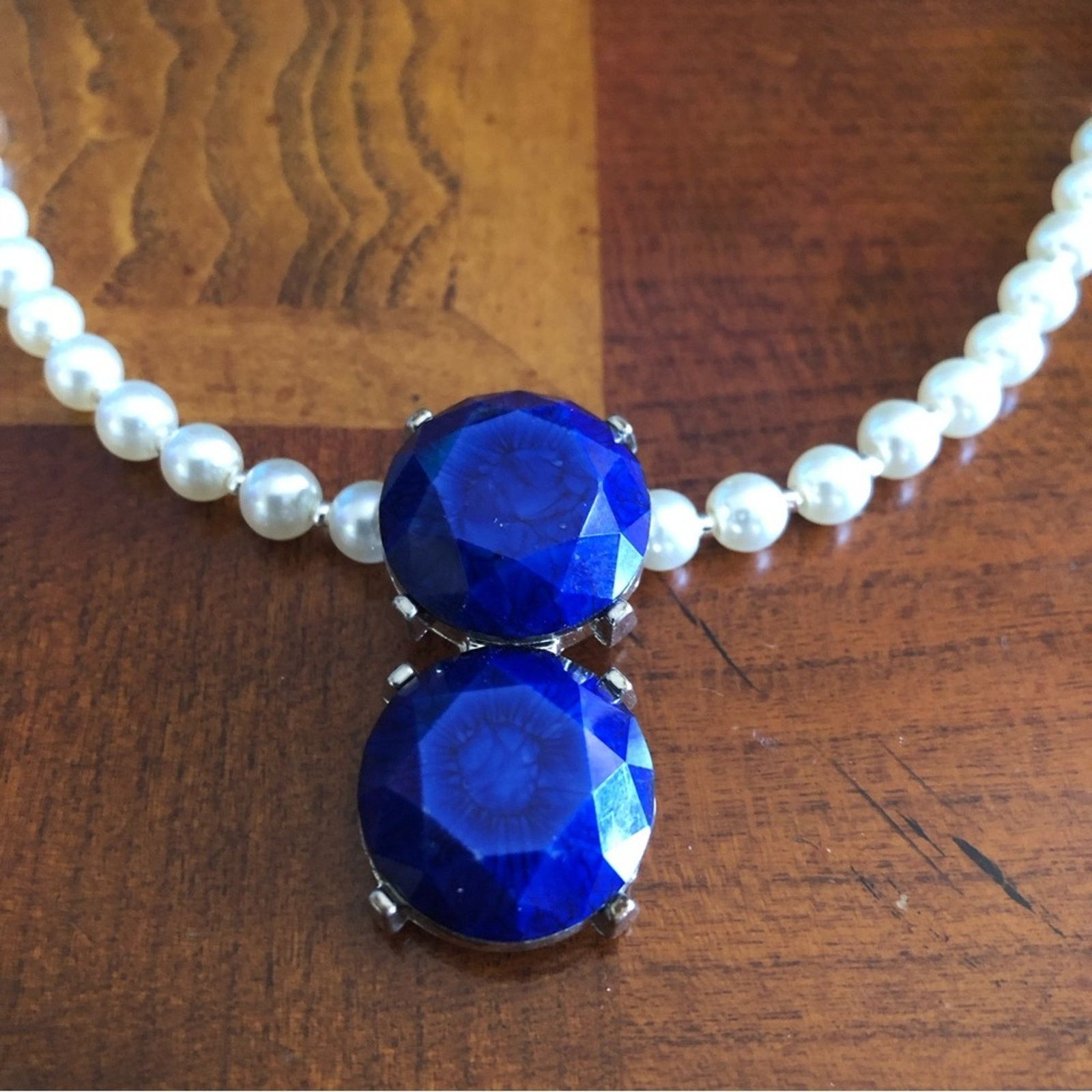 Handmade Handcrafted repurpose royal blue stone Pearl necklace Size ONE SIZE - 8 Thumbnail