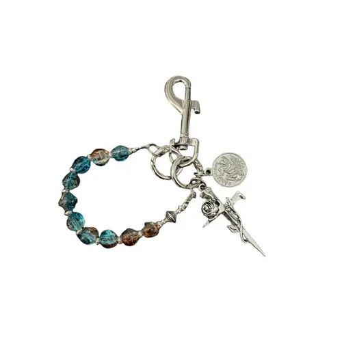 Jewelry Silver Beaded Keychain with Rose and Dagger Charms Size ONE SIZE - 5 Thumbnail