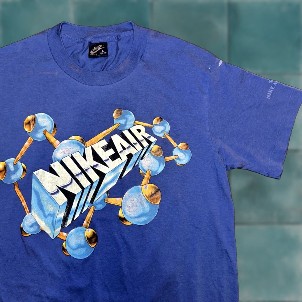 Nike VINTAGE Nike Air T Shirt 80s USA Rare Air Max Atoms Bubbles Science Blue Tag Shirt Unisex Men Size L Graphic Tee 100% Cotton Short Sleeve Size US L / EU 52-54 / 3 - 1 Thumbnail