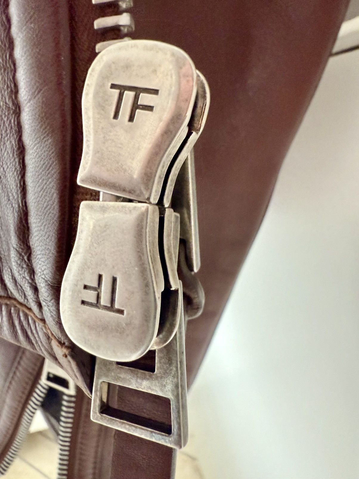 Tom Ford Tom Ford Plongé Leather Racer Jacket TFL717-BU401 Brown Size US XXL / EU 58 / 5 - 14 Thumbnail