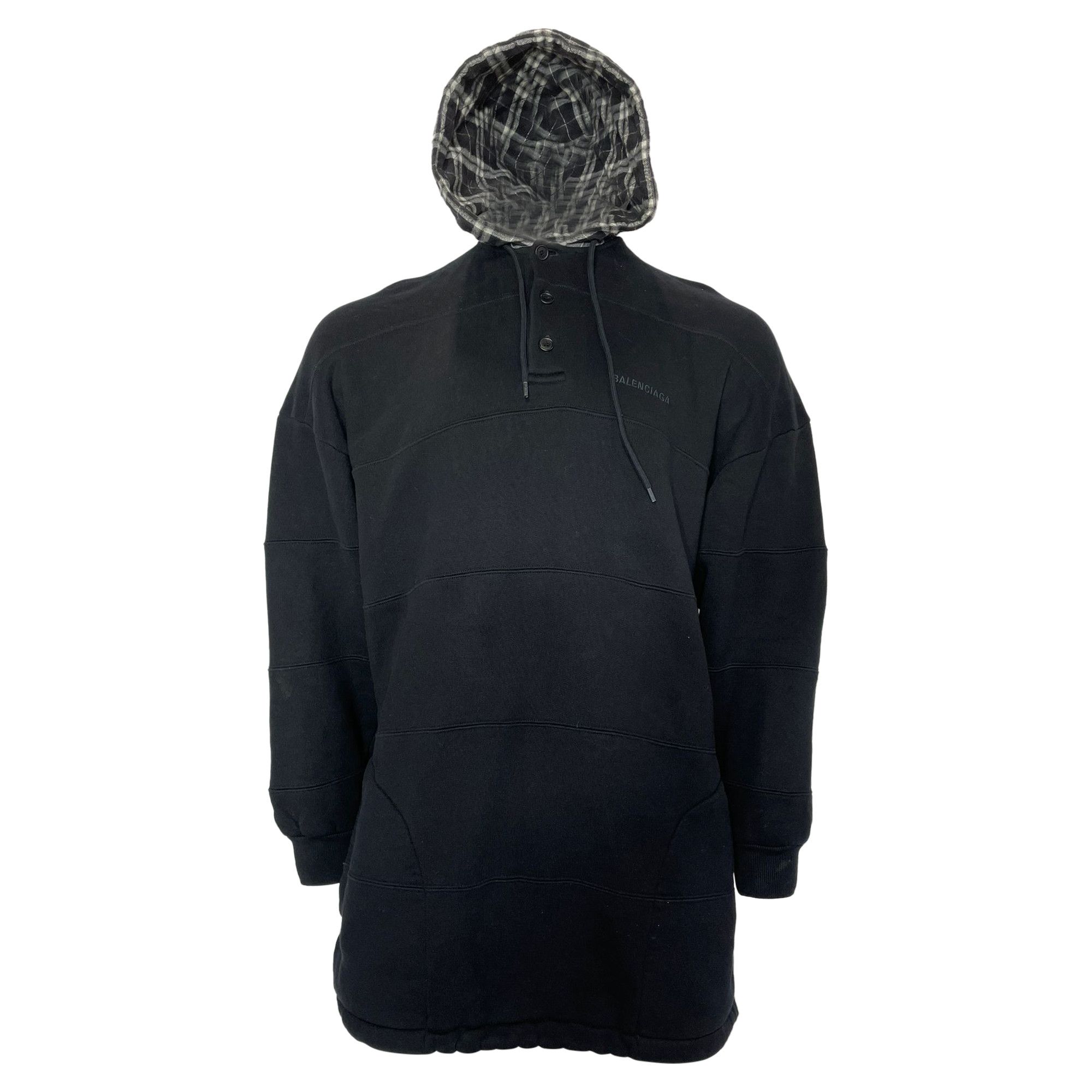 Balenciaga Balenciaga Checkered Hood Oversized Sweatshirt in Black Cot Size US XS / EU 42 / 0 - 1 Thumbnail