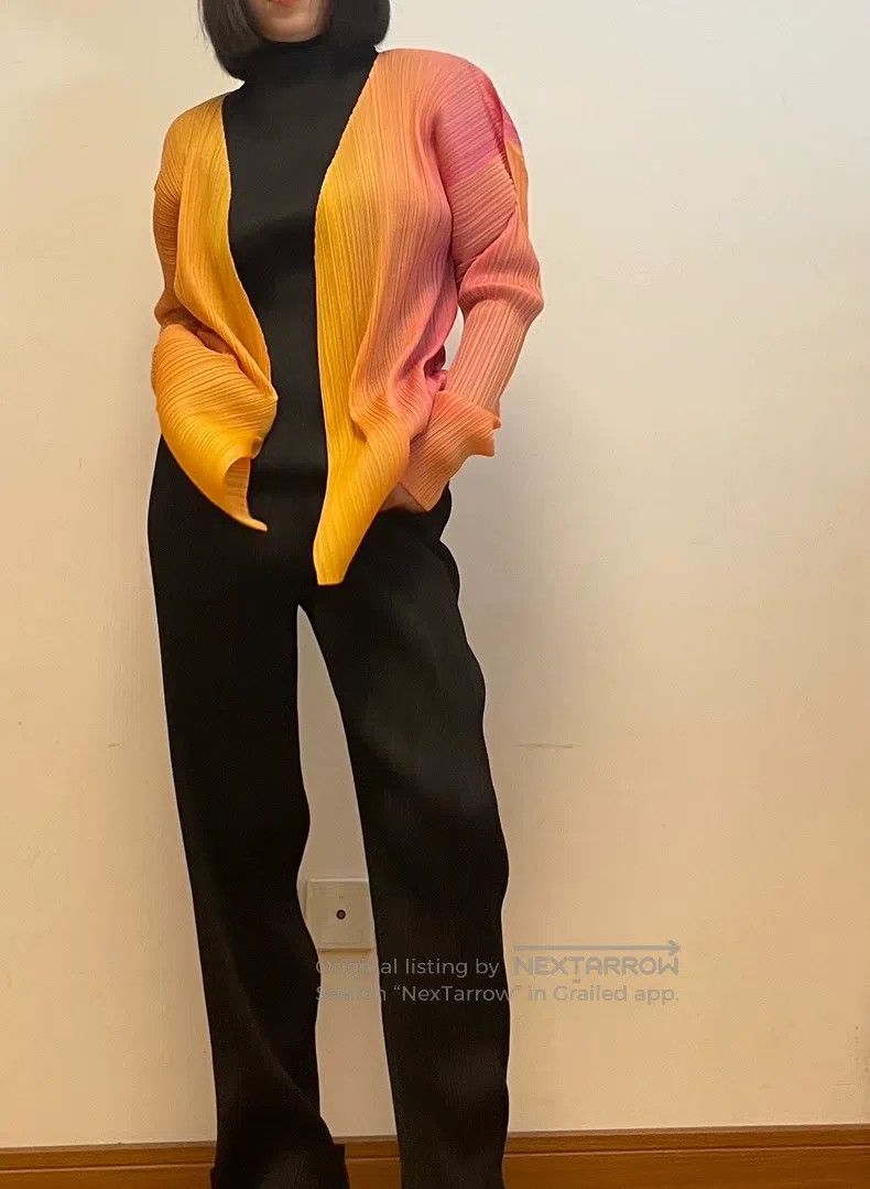 Issey Miyake Issey Miyake Orange-pink Gradient Cardigan Size L / US 10 / IT 46 - 2 Thumbnail