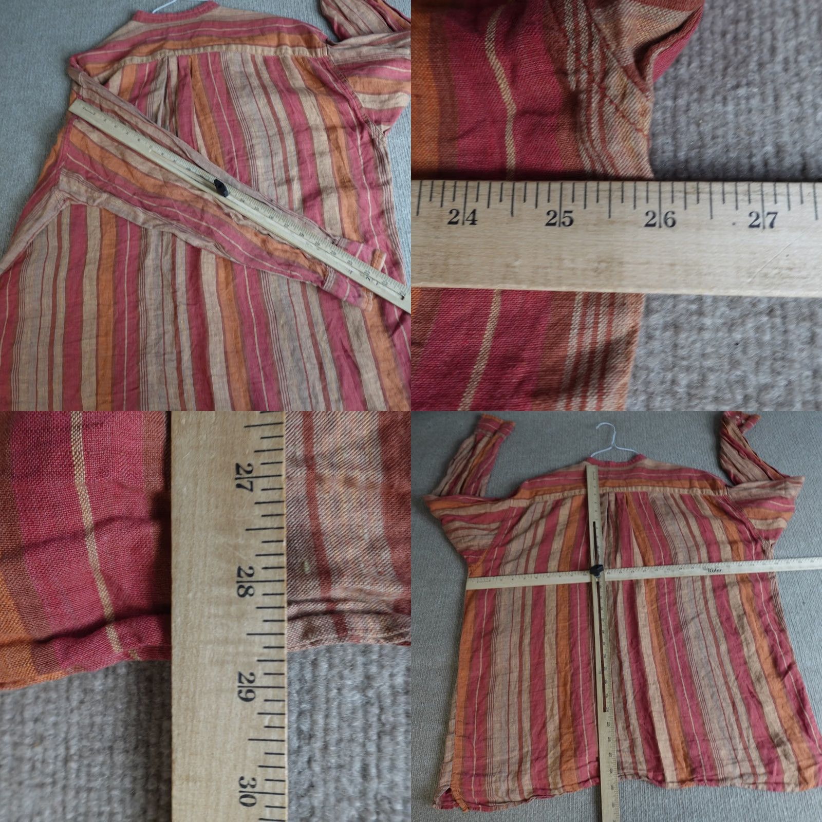 Vintage Structure Mens Shirt Medium Orange Striped Band Collar Linen Button-Up Size US M / EU 48-50 / 2 - 8 Thumbnail