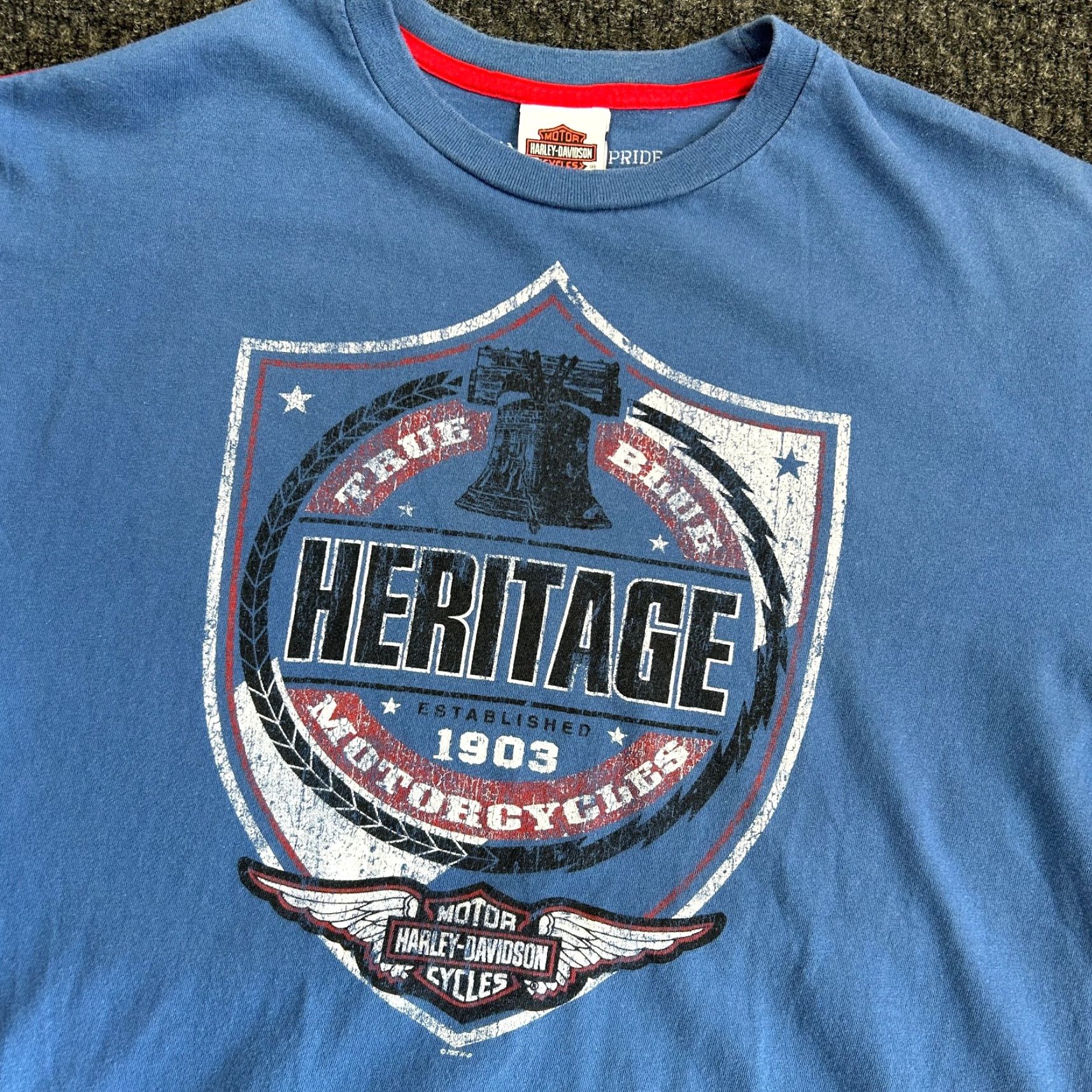Harley Davidson VINTAGE Harley-Davidson T Shirt XL True Blue Heritage Made in USA Twin Cities MN Size US XL / EU 56 / 4 - 4 Thumbnail