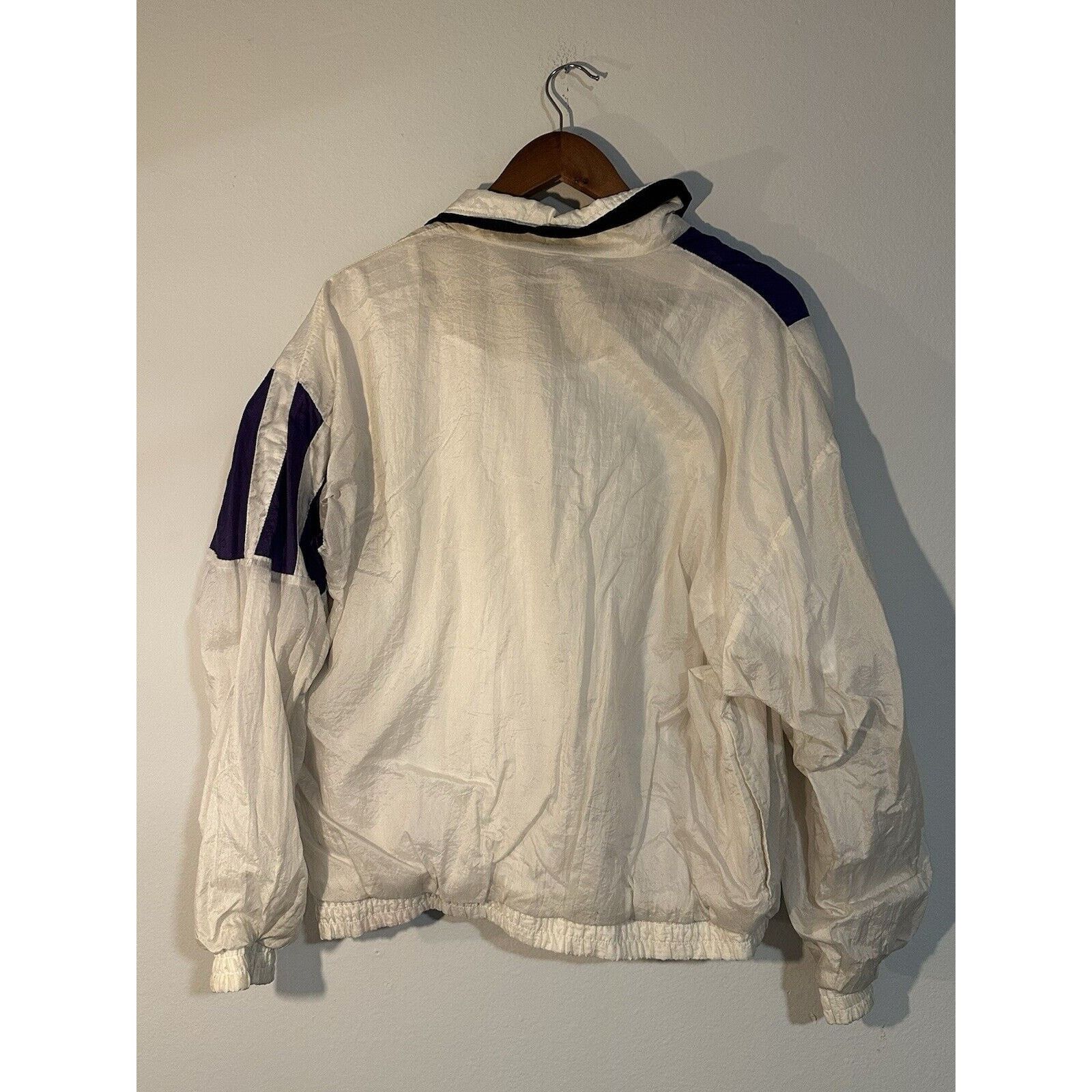 Vintage 80s Vintage Windbreaker Jacket White Purple Black Womens M Size L / US 10 / IT 46 - 4 Thumbnail