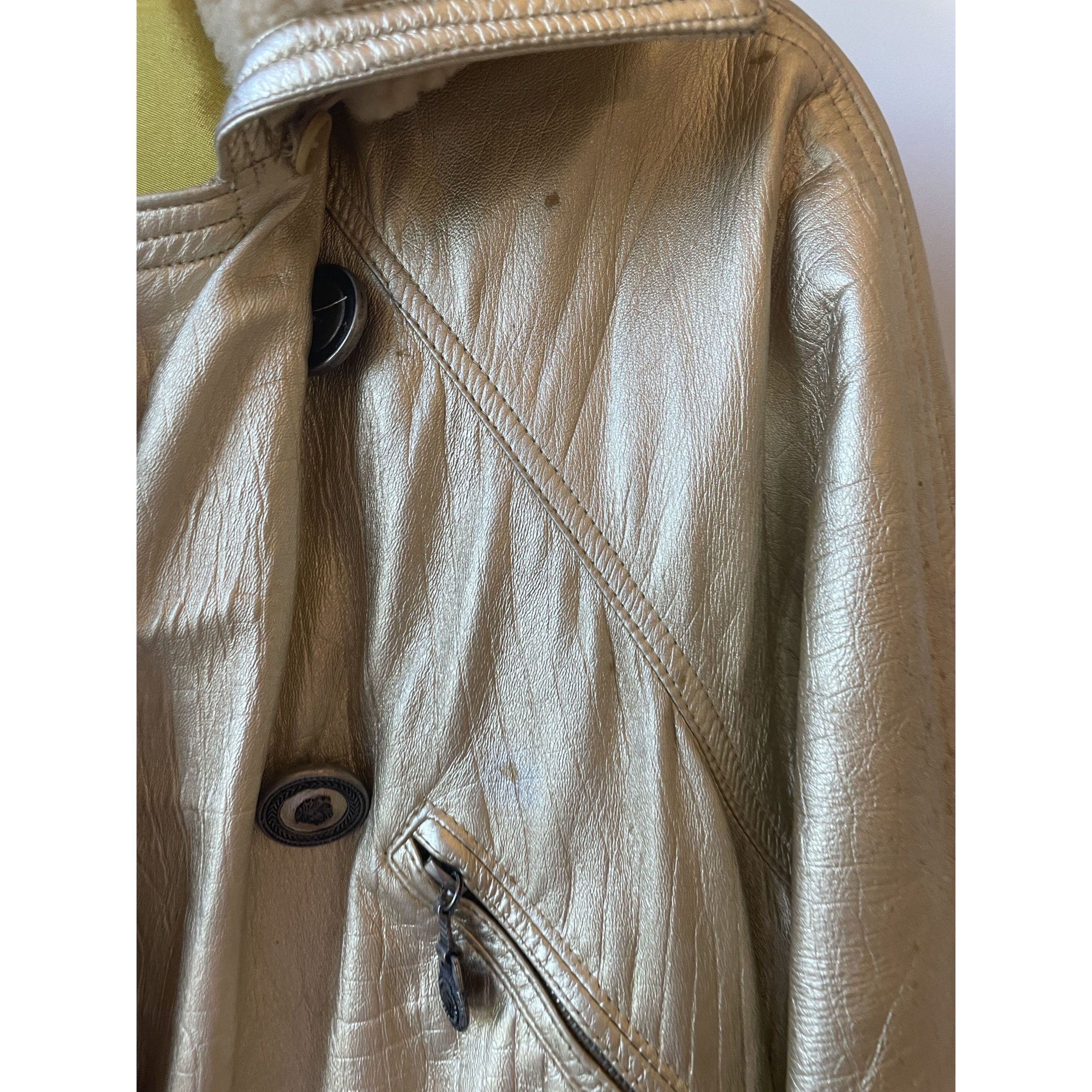 Versace Vintage Gold Metallic Hooded Leather Jacket Womens Size XS / US 0-2 / IT 36-38 - 15 Thumbnail
