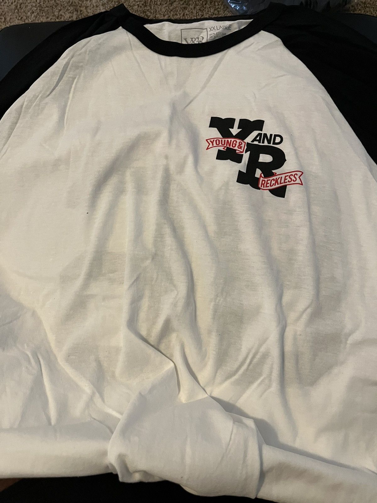 image of Young And Reckless Raglan in White, Men's (Size 2XL)