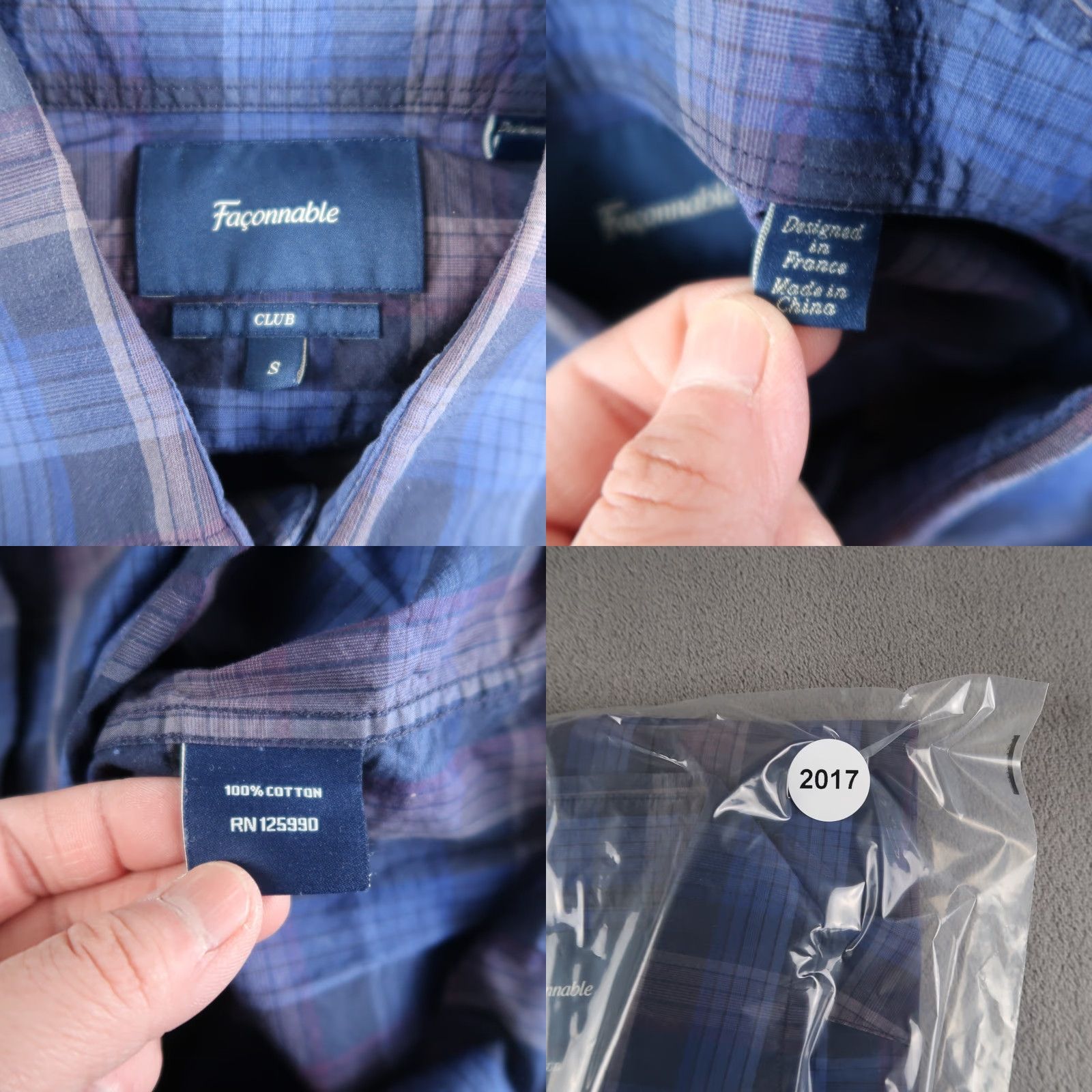 Faconnable Façonnable Men Blue Plaid Check Long Sleeve Cotton Shirt Size S Club Shirt Mens Regular Collar Button-Up Size US S / EU 44-46 / 1 - 8 Thumbnail