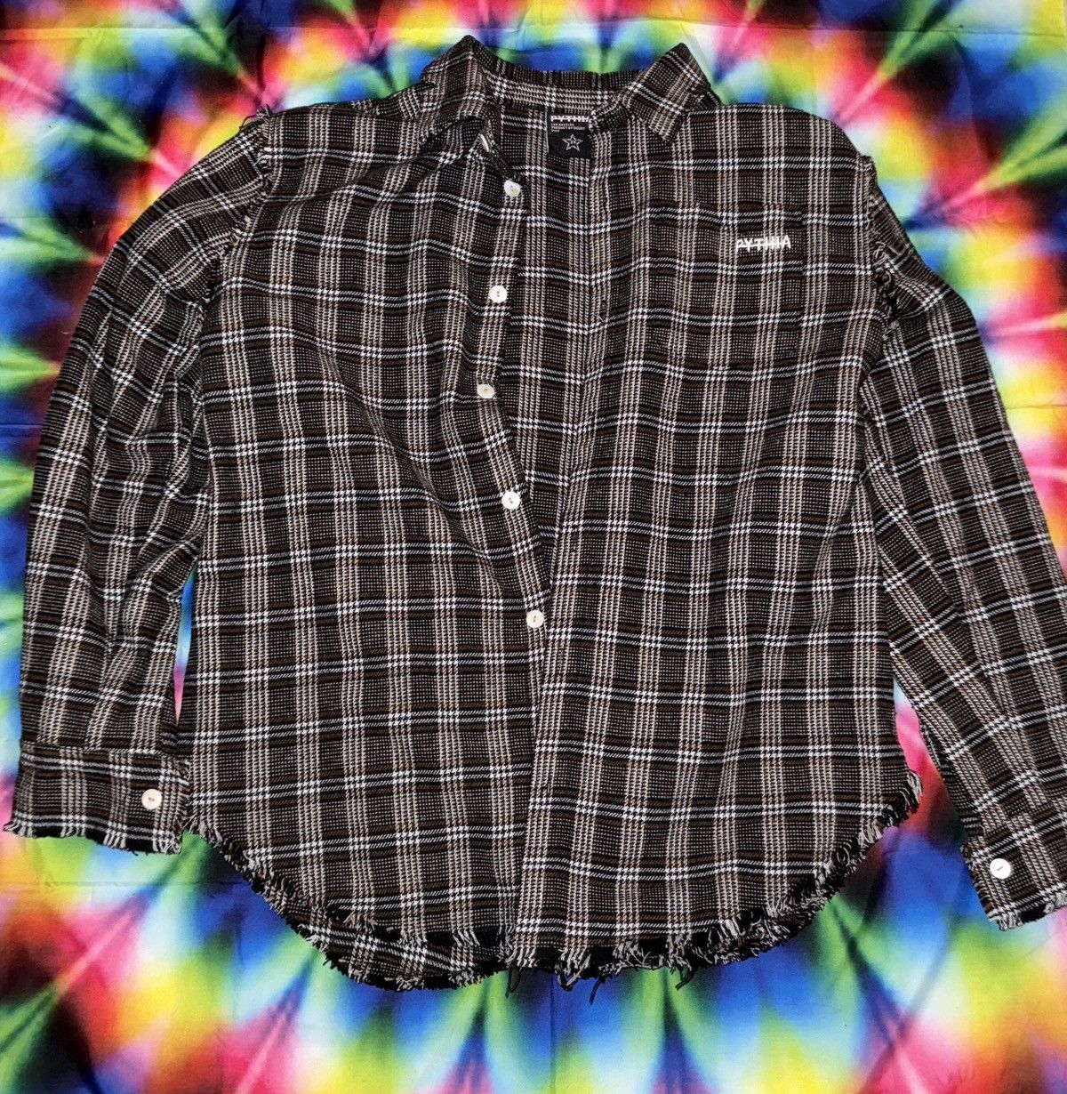 Pythia Pythia Frayed Flannel Shirt Brown Houndstooth Size US XXL / EU 58 / 5 - 1 Thumbnail