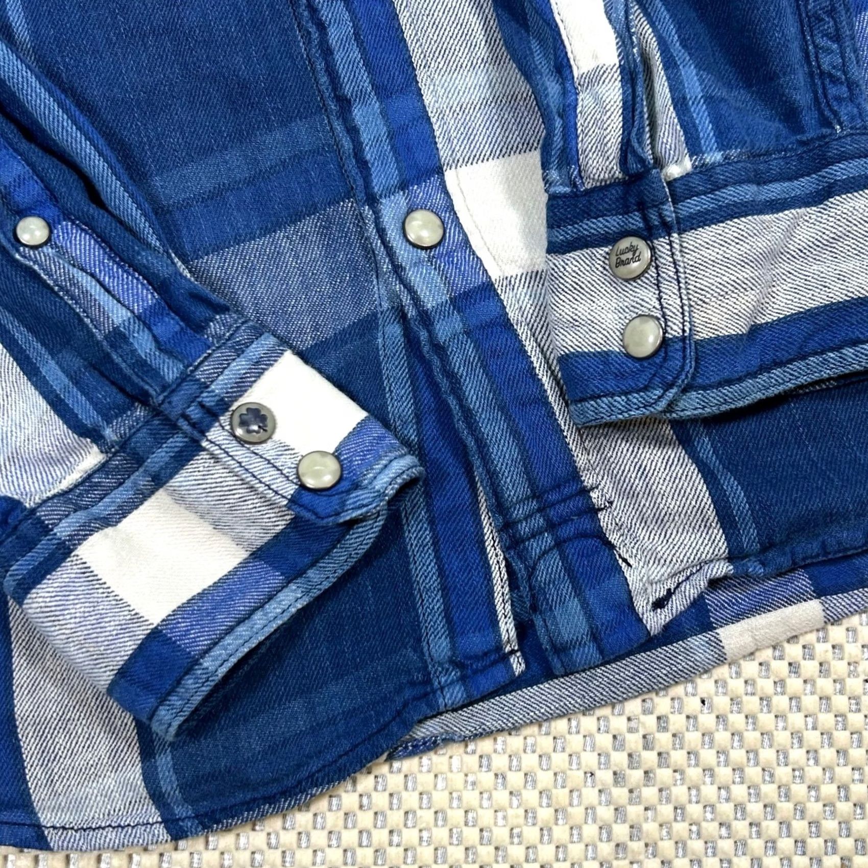Lucky Brand Lucky Brand Plaid Western Shirt Mens Long Sleeve Small Blue Button-Up, Classic Fit, Chest Pockets, Cotton Blend Size US S / EU 44-46 / 1 - 4 Thumbnail