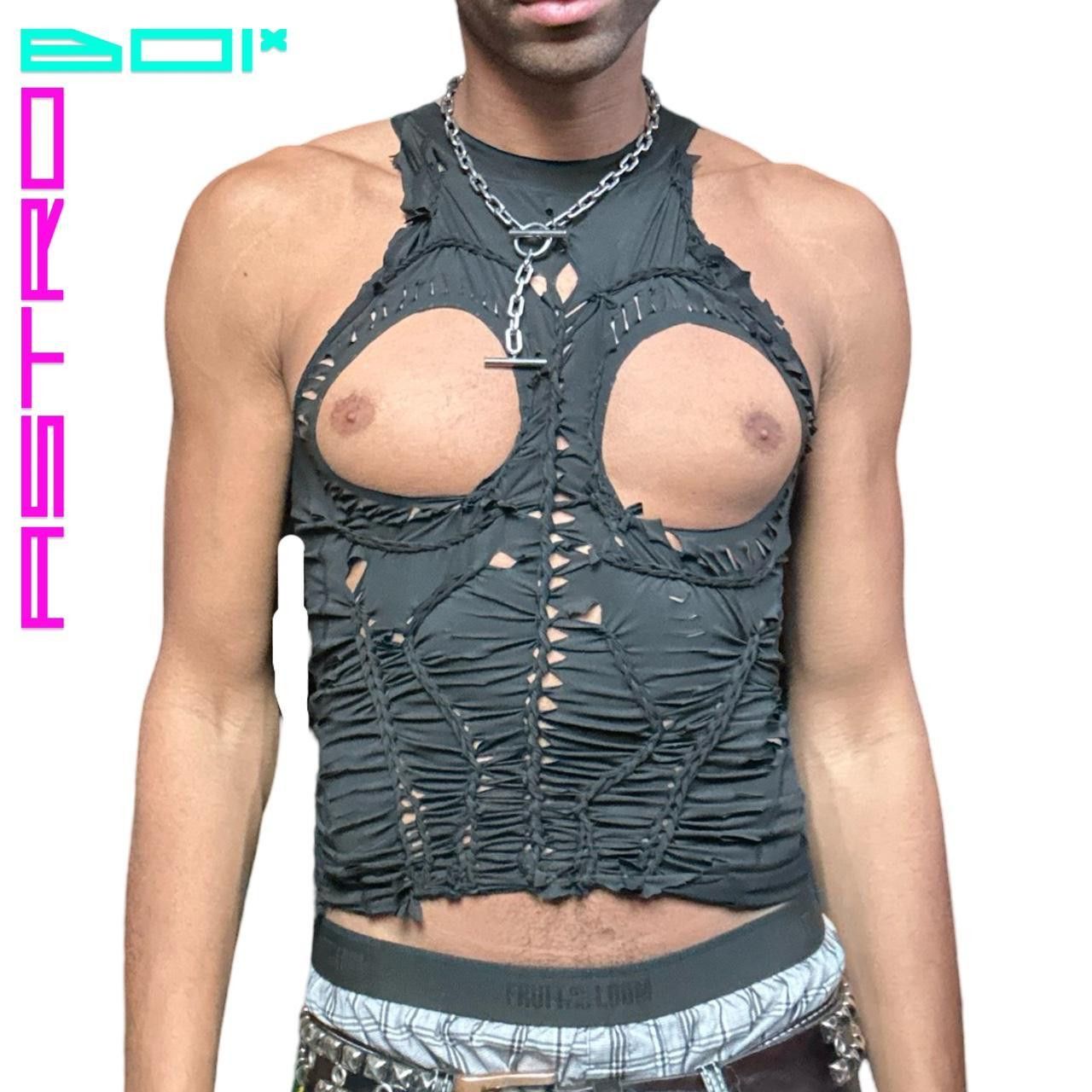 Designer ASTROBOI* BRAIDED 'HIGH BEAMS' LYCRA RAVE TANK TOP - Large Size US L / EU 52-54 / 3 - 1 Thumbnail
