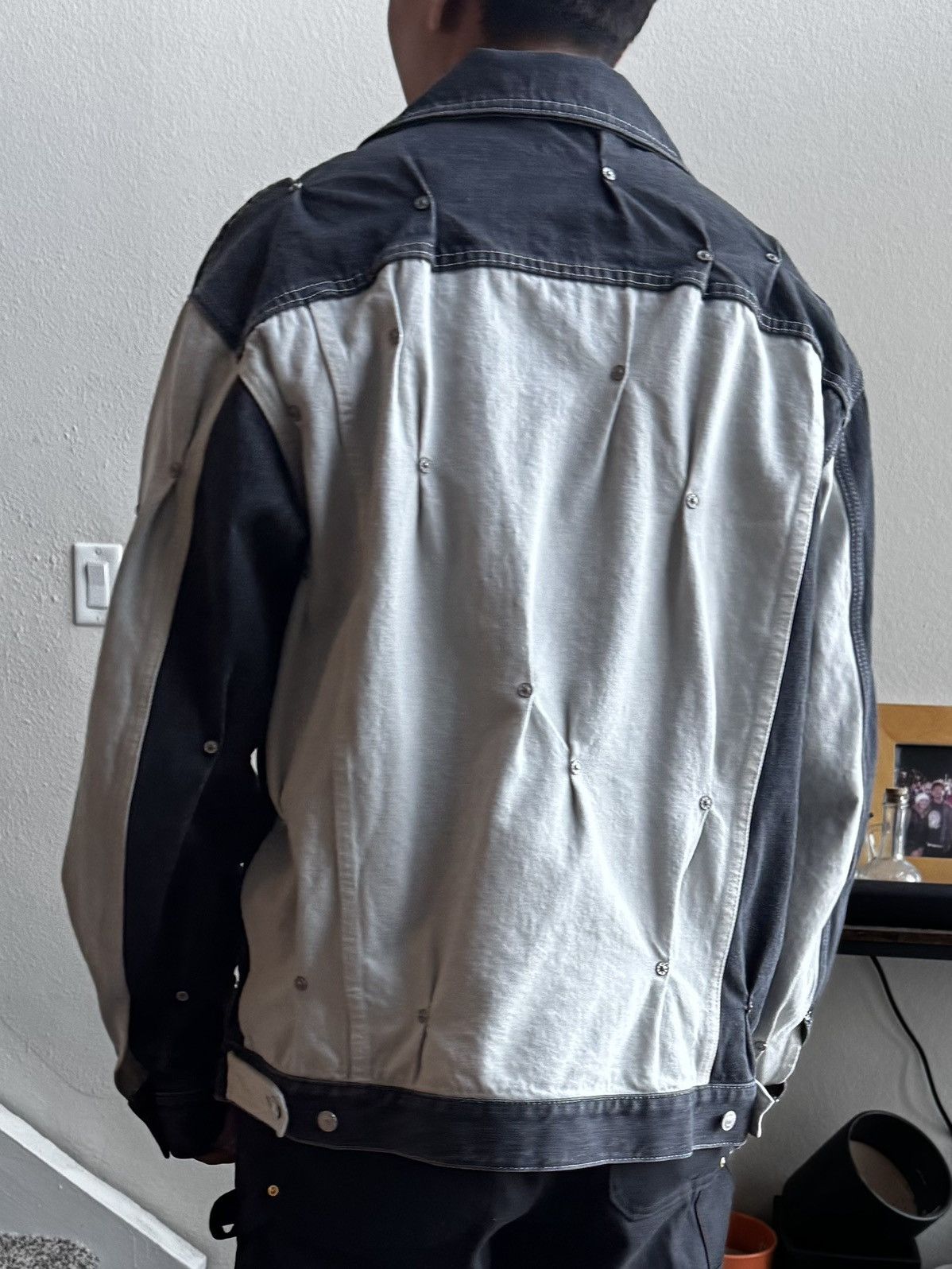 Kusikohc KUSIKOHC gray and white paneled rivet denim jacket Size US L / EU 52-54 / 3 - 4 Thumbnail