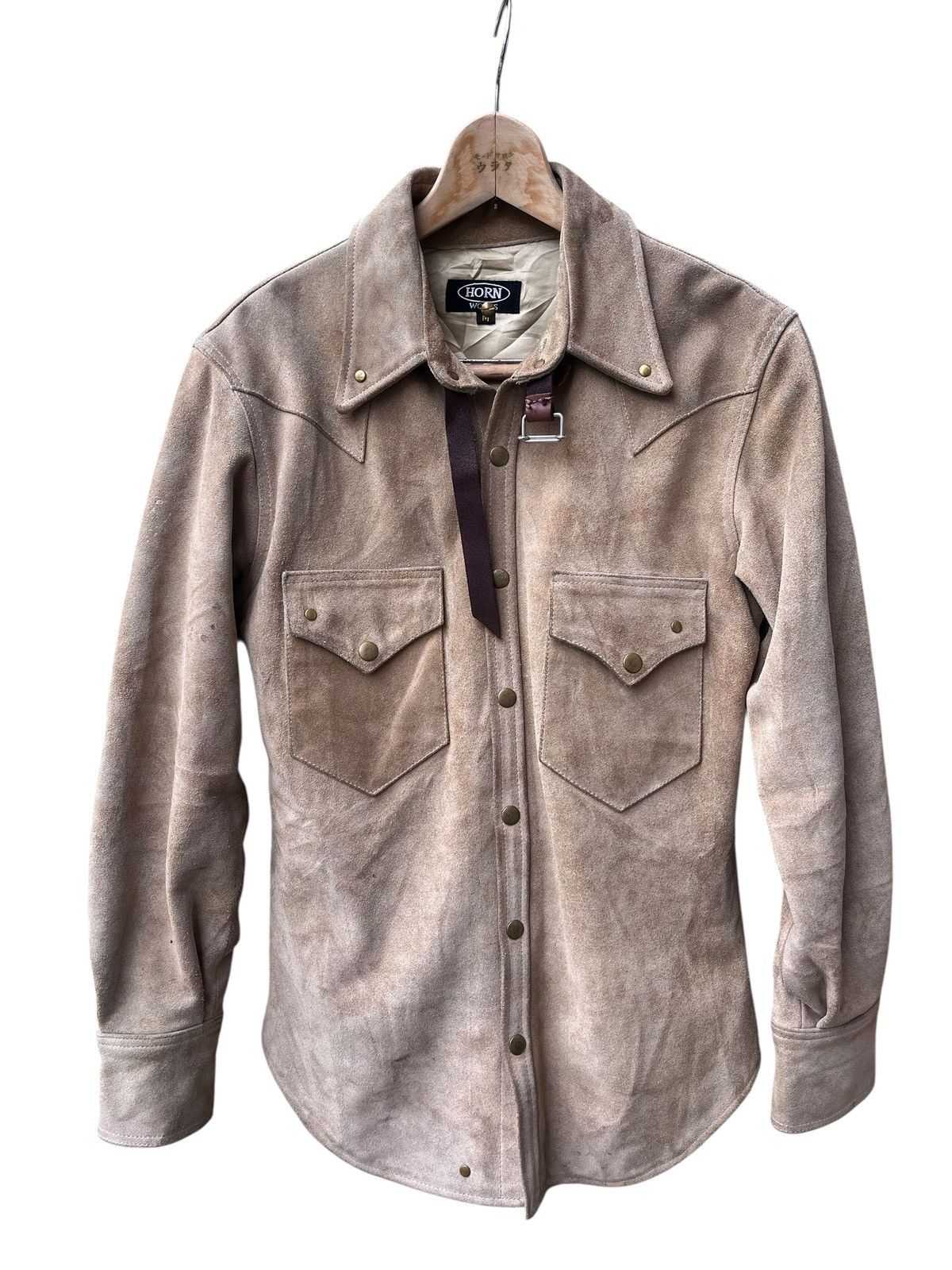 Genuine Leather Light brown suede Horn works leather shirt Size US M / EU 48-50 / 2 - 1 Thumbnail