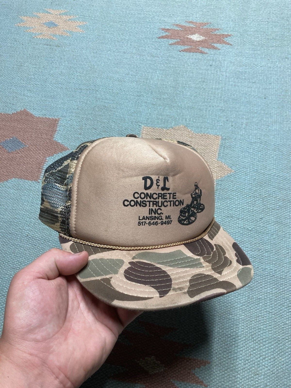 Vintage camo trucker hat D&L concrete construction Lansing Michigan Size ONE SIZE - 1 Thumbnail