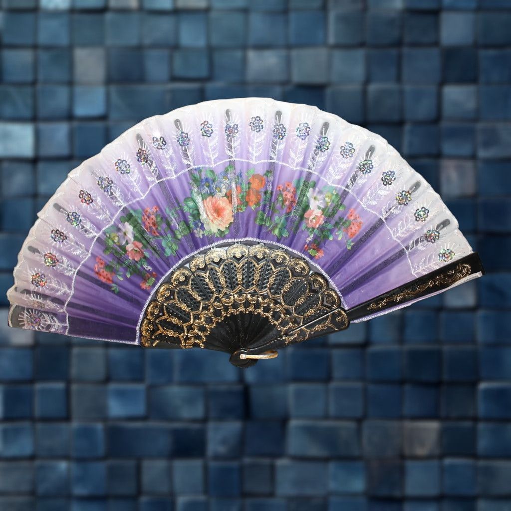 Vintage VINTAGE Hand Fan with Flower Sequins - 16" Decorative Small Fan - Women's Accessories Size ONE SIZE - 1 Thumbnail