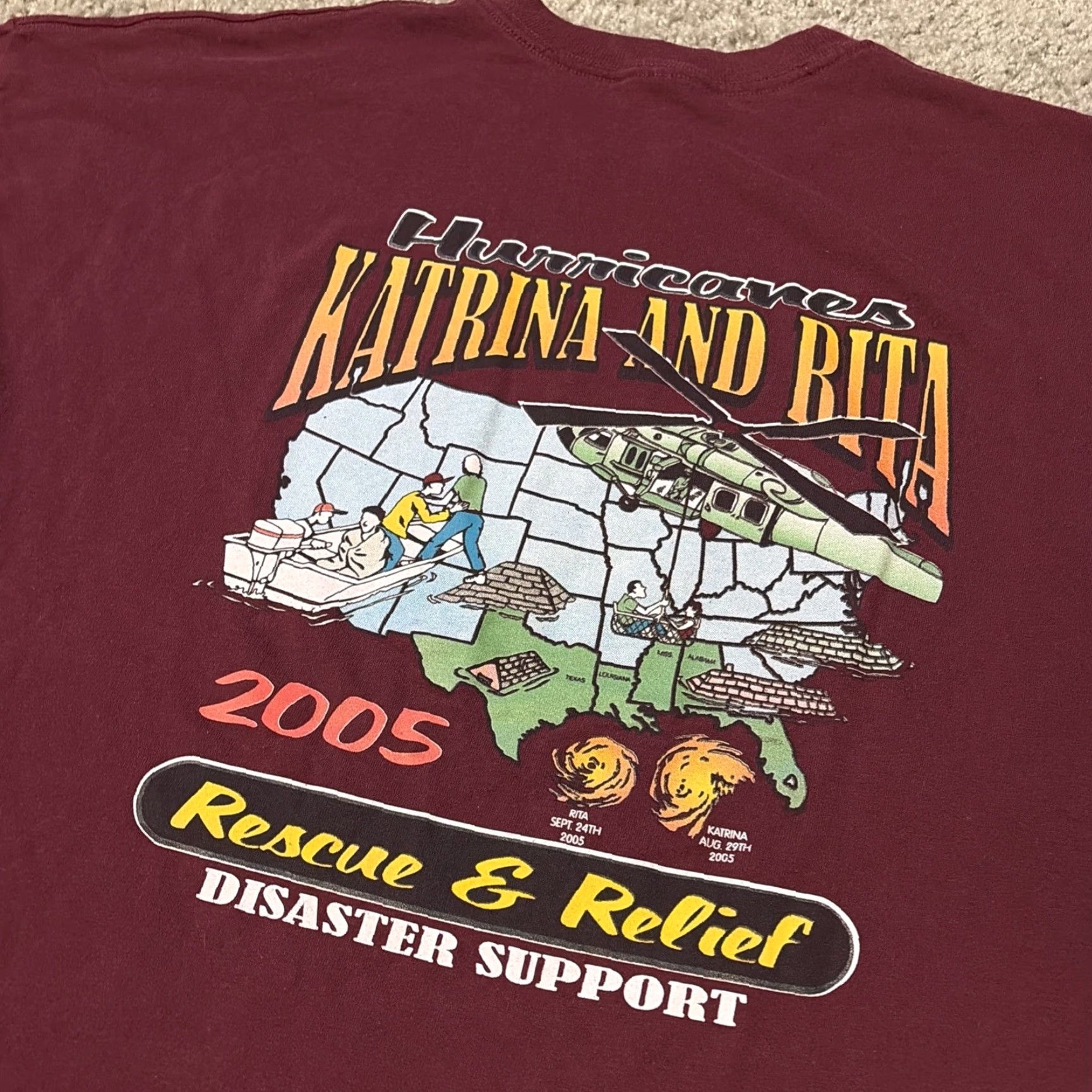 Jerzees VINTAGE Hurricane Katrina + Rita Rescue Relief 2005 Red T-Shirt 3XL Men JERZEES Regular Size US XXL / EU 58 / 5 - 7 Thumbnail
