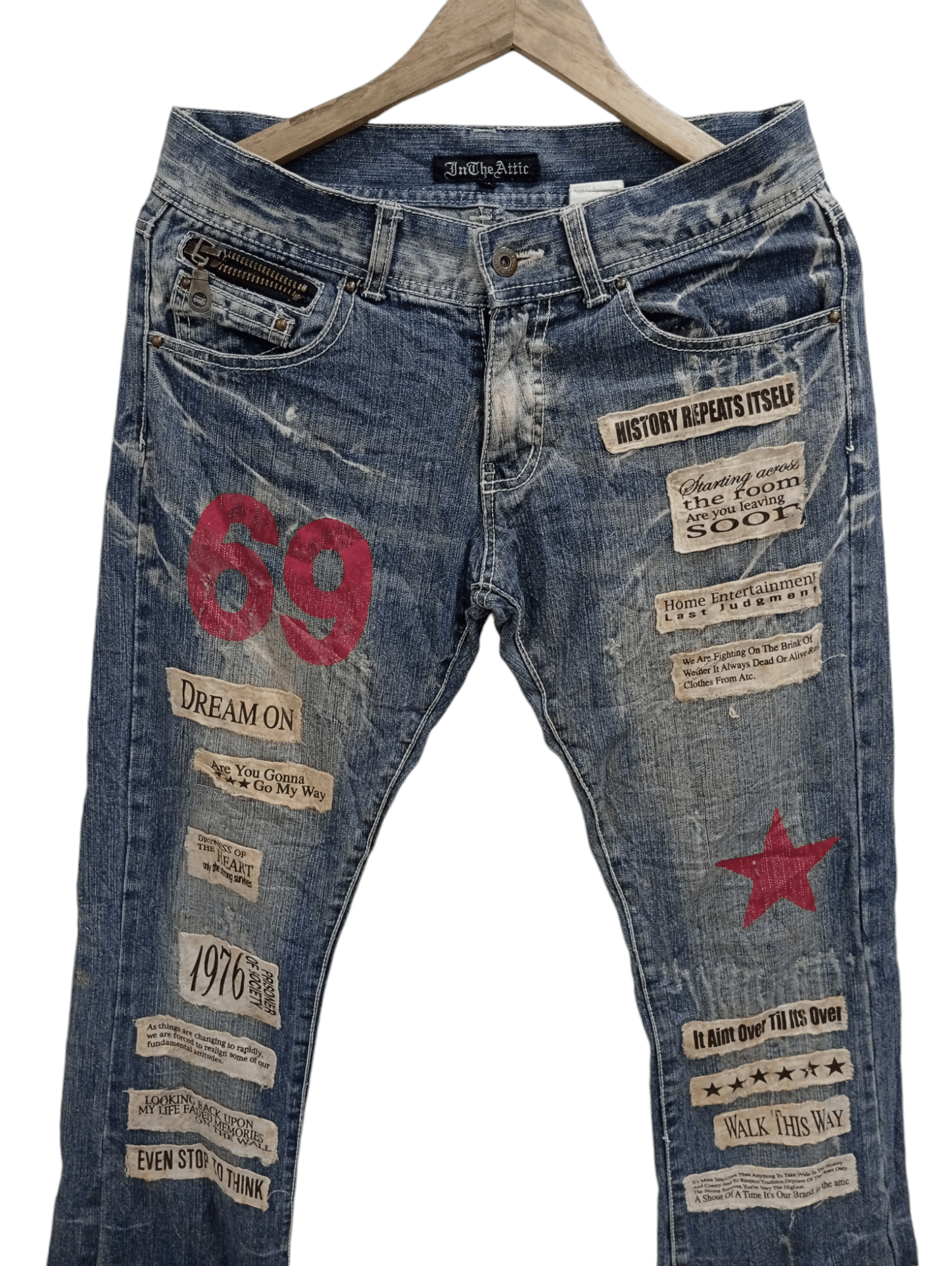 In The Attic × Vintage 🔥🔥In The Attic Patchwork Poem Statement Distressed Jeans Size US 31 - 4 Thumbnail