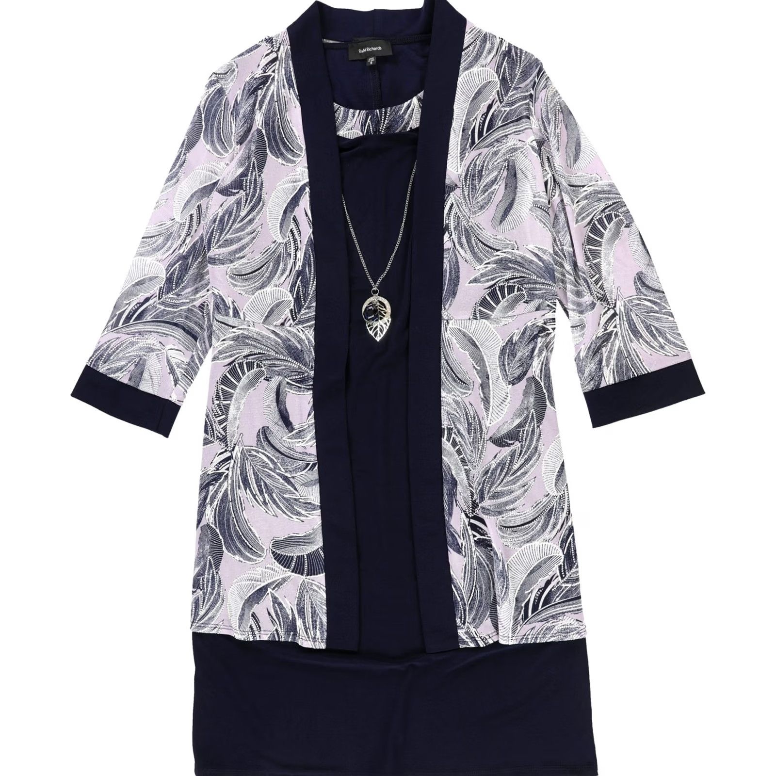 Vintage R & M Richards Womens Botanical Jacket 2 Piece Shift Dress navypur 8 Size M / US 6-8 / IT 42-44 - 2 Thumbnail