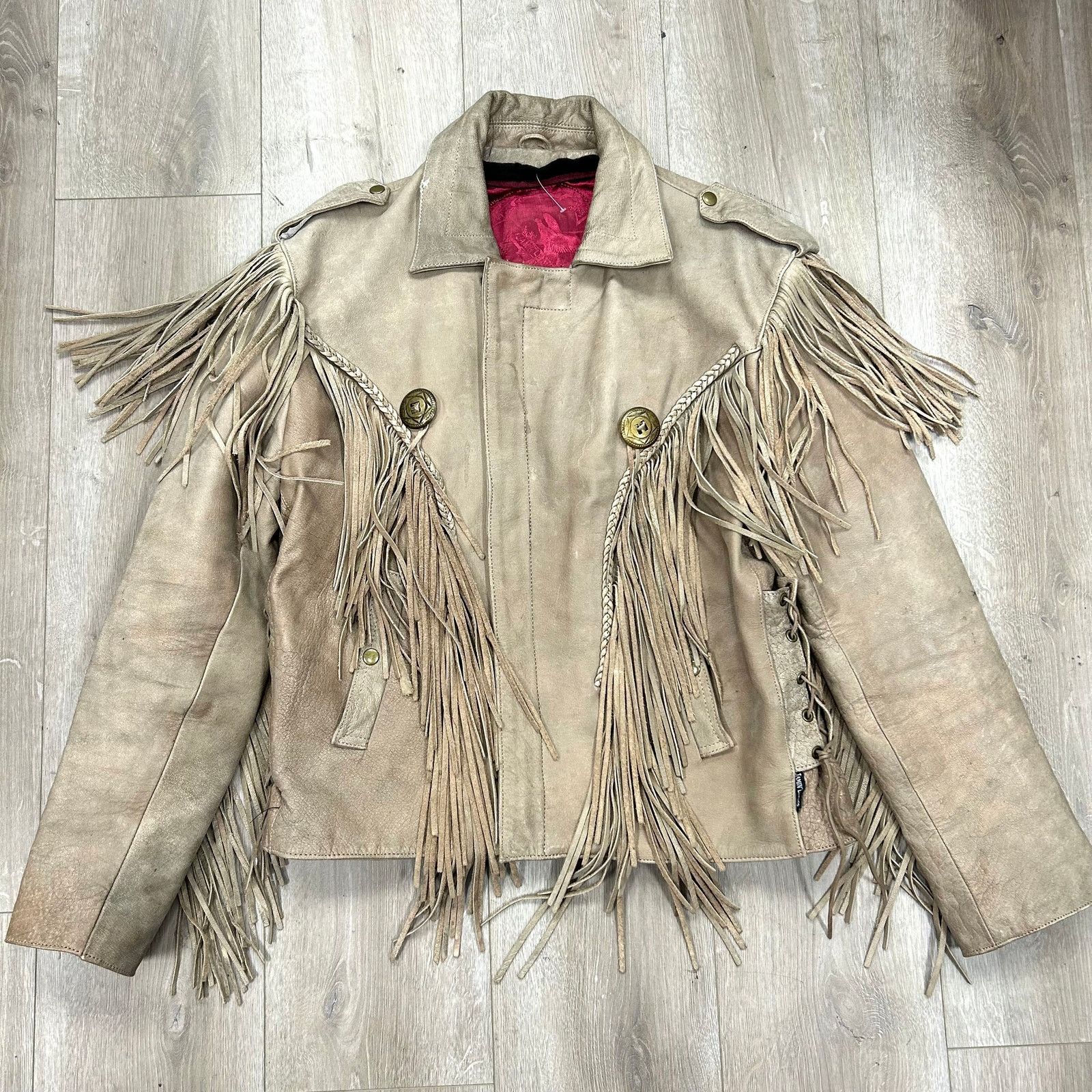 Harley Davidson Vintage Indian Motorcycle Fringe Tassel Brown Leather Jacket Size US L / EU 52-54 / 3 - 1 Thumbnail