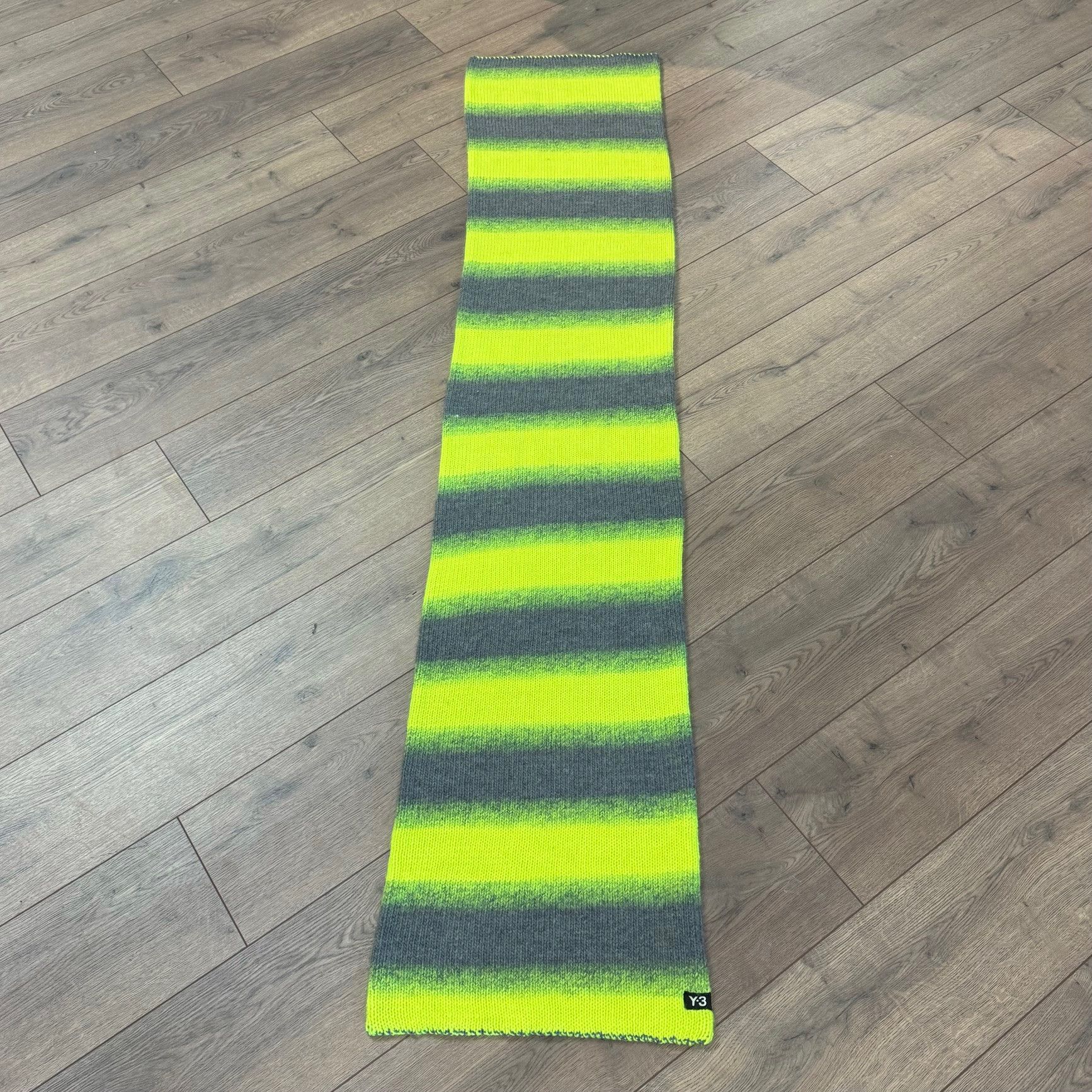Y-3 Y-3 Grey Neon Yellow Striped Oversized Reversible Wool Scarf Size ONE SIZE - 10 Thumbnail