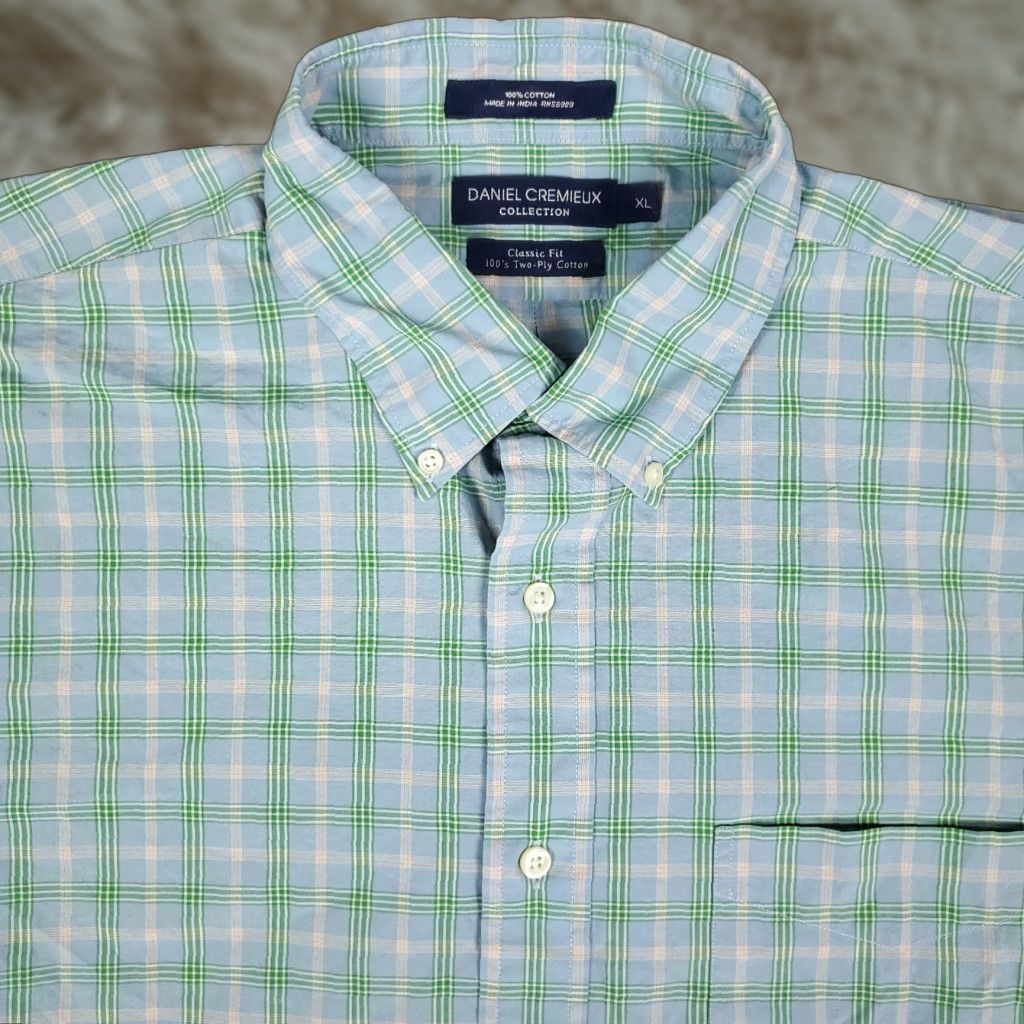 Cremieux Daniel Cremieux Classic Fit Plaid Button-Up Shirt XL Green Casual Mens Size US XL / EU 56 / 4 - 1 Thumbnail