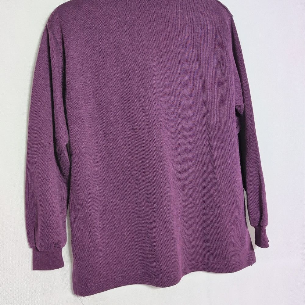Designer Ornate Tropical Vacation Scene Purple Sweater w Satin Accen Size L / US 10 / IT 46 - 3 Thumbnail