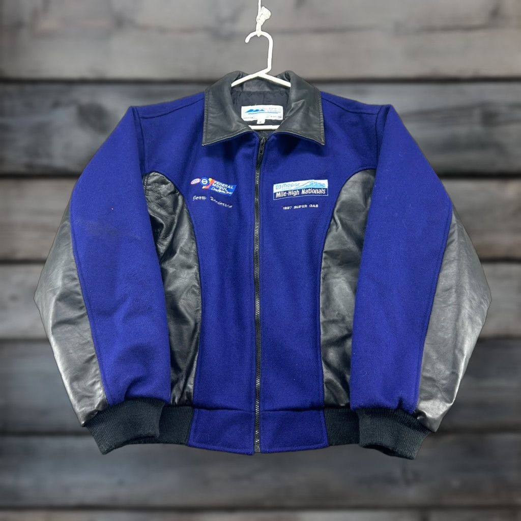 Vintage VINTAGE NHRA Jacket Mens XL Purple Black Bomber Leather Wool Mopar 90s Size US XL / EU 56 / 4 - 1 Thumbnail