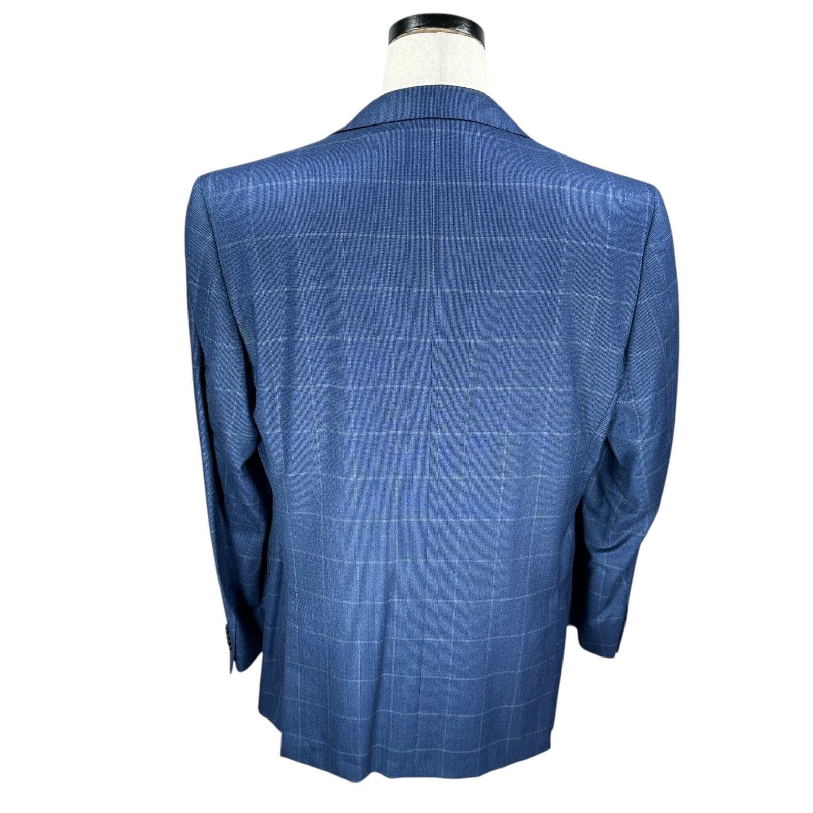 Ermenegildo Zegna Ermenegildo Zegna Blazer Jacket Men 44R Blue Windowpane Wool Size 44R - 5 Thumbnail