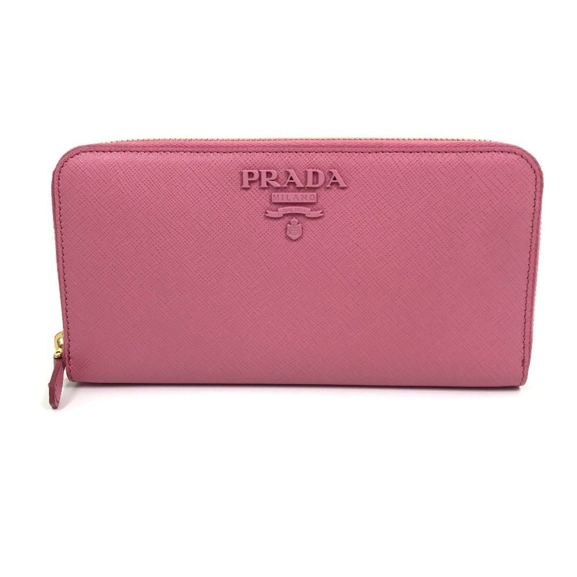 Prada PRADA 1ML506 Logo Saffiano Shine Round Zip Long Wallet in Leather, Women's, BEGONIA Pink Size ONE SIZE - 1 Thumbnail