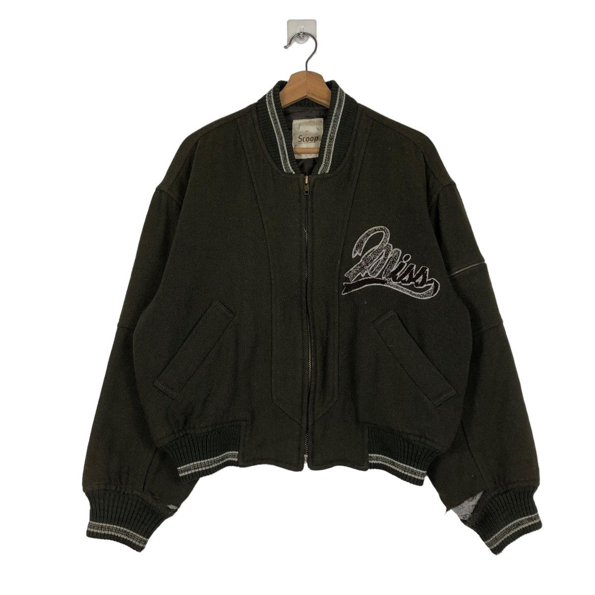 Japanese Brand 🔥VINTAGE WOOL BOMBER JACKET SCOOP SPELL OUT ISSEY MIYAKE Size US M / EU 48-50 / 2 - 3 Thumbnail