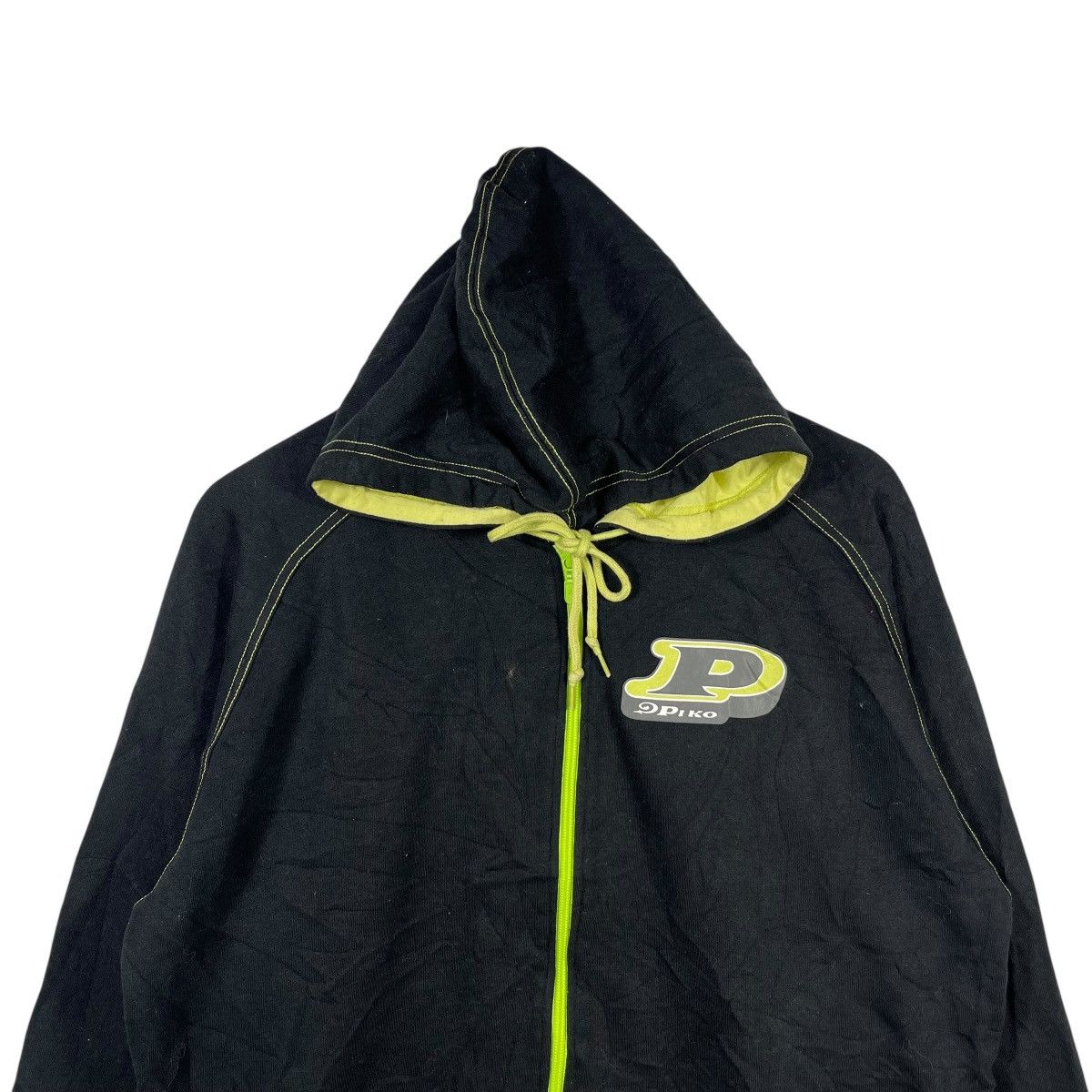 Vintage Piko Sports Full Zip Hoodie Black Lime Contrast Stitch Big Size US M / EU 48-50 / 2 - 2 Thumbnail