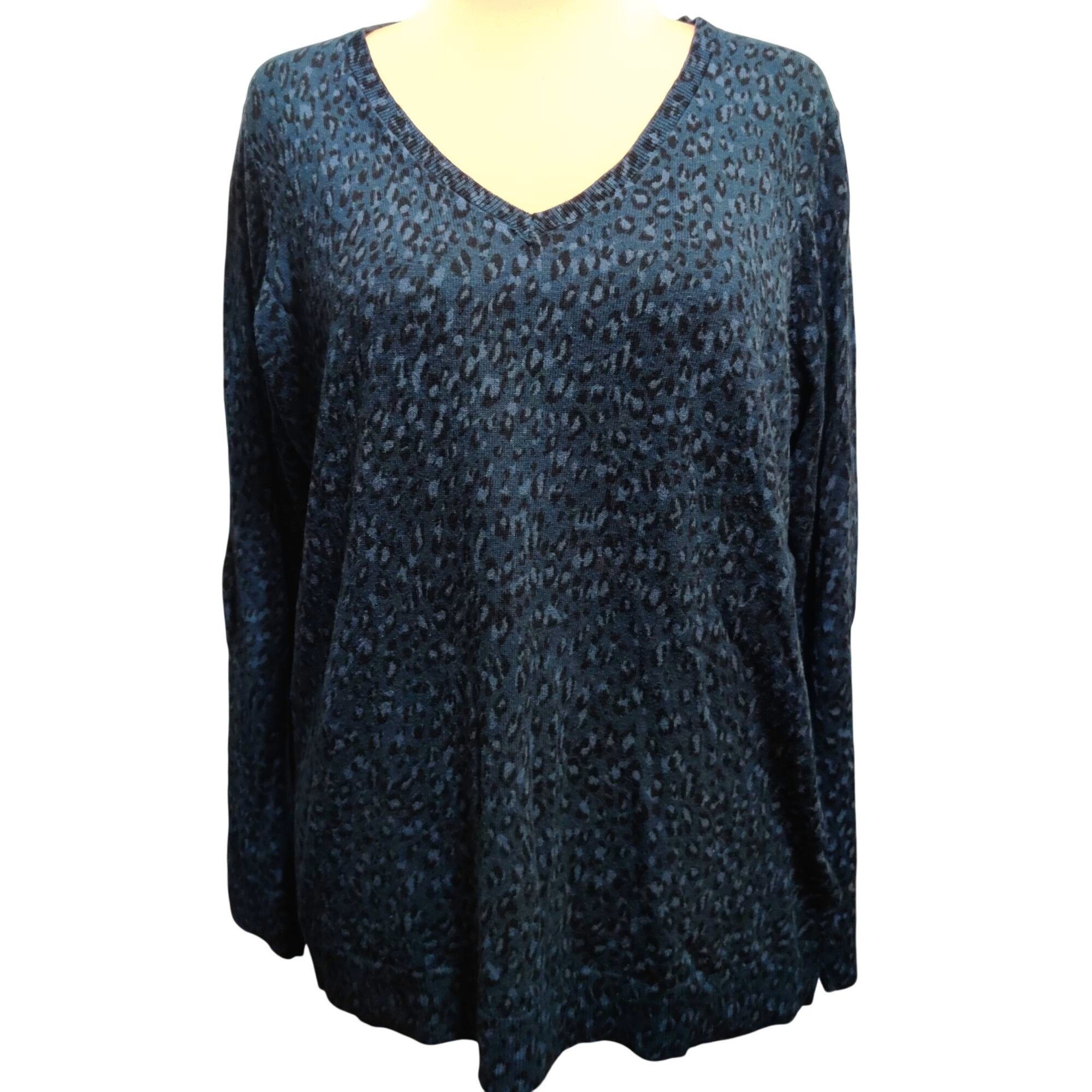 Other Amazon Essentials XL Navy Blue Leopard Print Sweater V Neck Size XL / US 12-14 / IT 48-50 - 1 Thumbnail